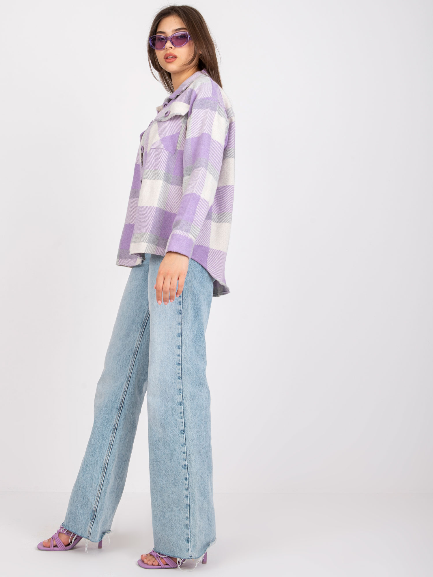 Svetlofialová dámska kockovaná košeľa EM-KS-15178.40P-purple Veľkosť: ONE SIZE