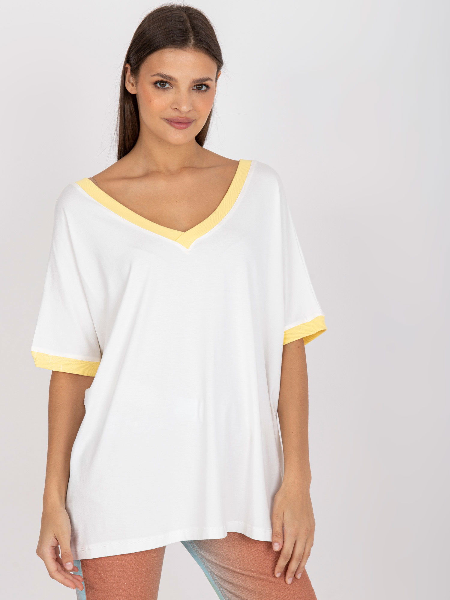 Biele dámske tričko so žltými lemami FA-BZ-7766.81P-white-yellow Veľkosť: ONE SIZE