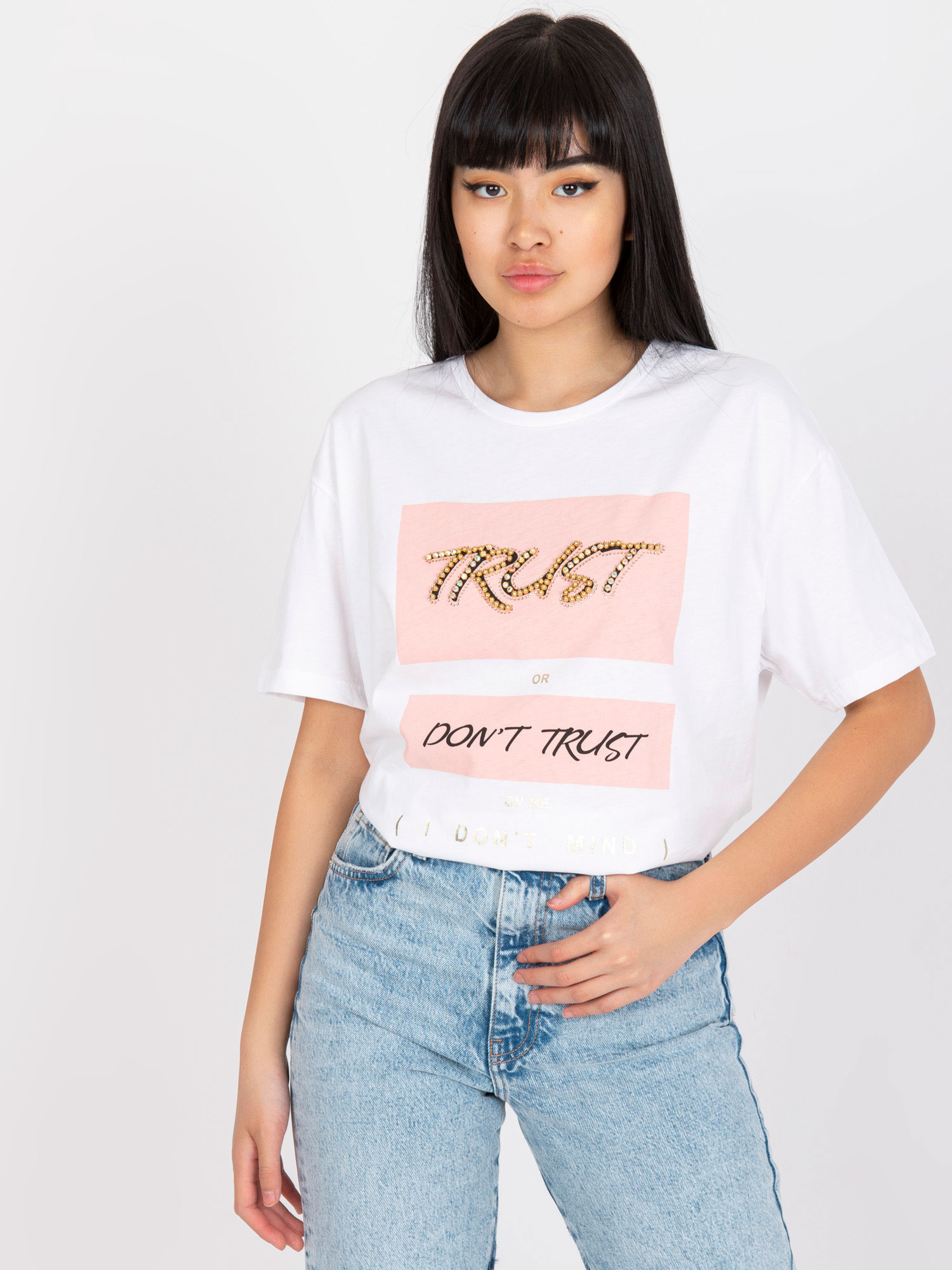 Biele dámske bavlnené tričko s potlačou TRUST HB-TS-3081.64P-white Veľkosť: M