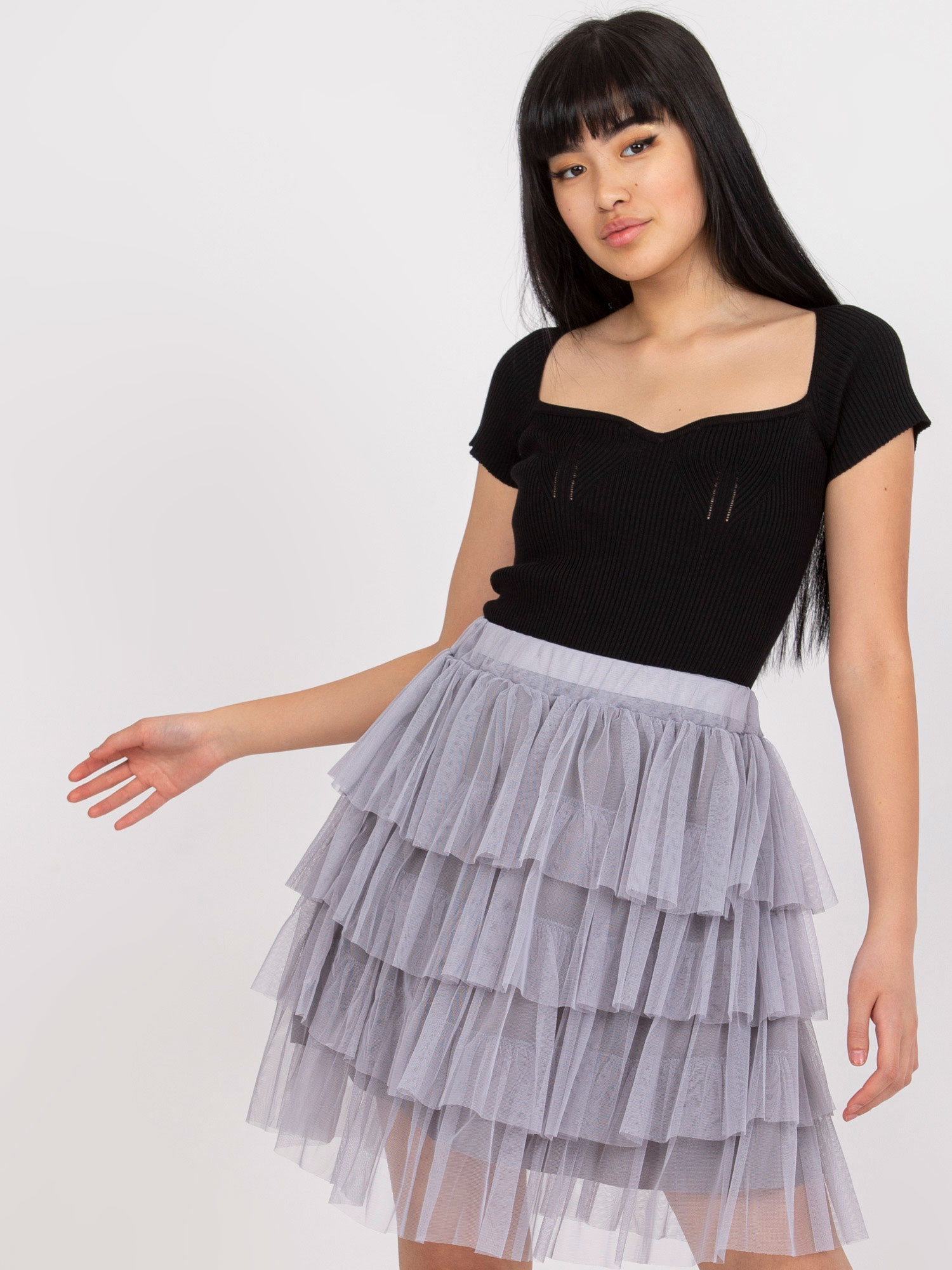 Šedá dámska tylová sukňa s volánikmi TW-SD-BI-0517.84-grey Veľkosť: ONE SIZE