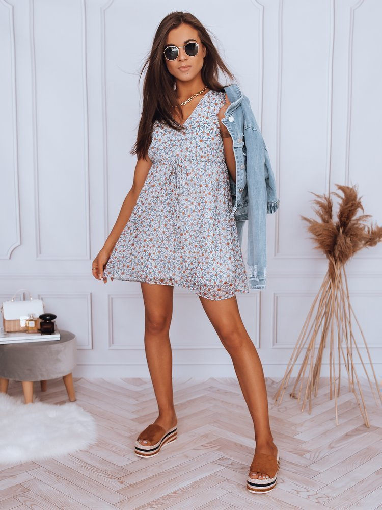 Svetlo modré šaty s kvetinovým motívom EY1794 Veľkosť: XS