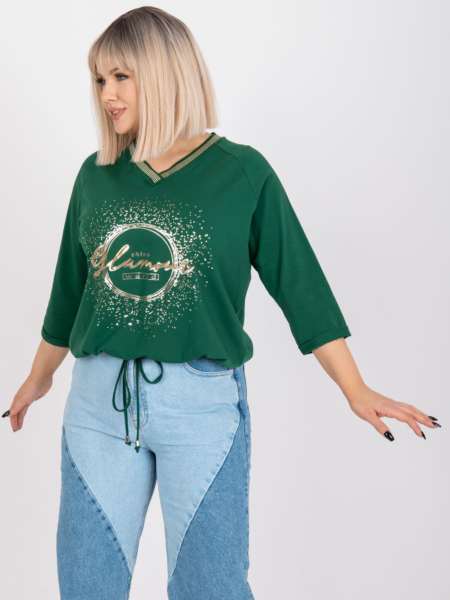 Tmavozelená blúzka s viazaním v páse RV-BZ-7578.66-dark green Veľkosť: ONE SIZE