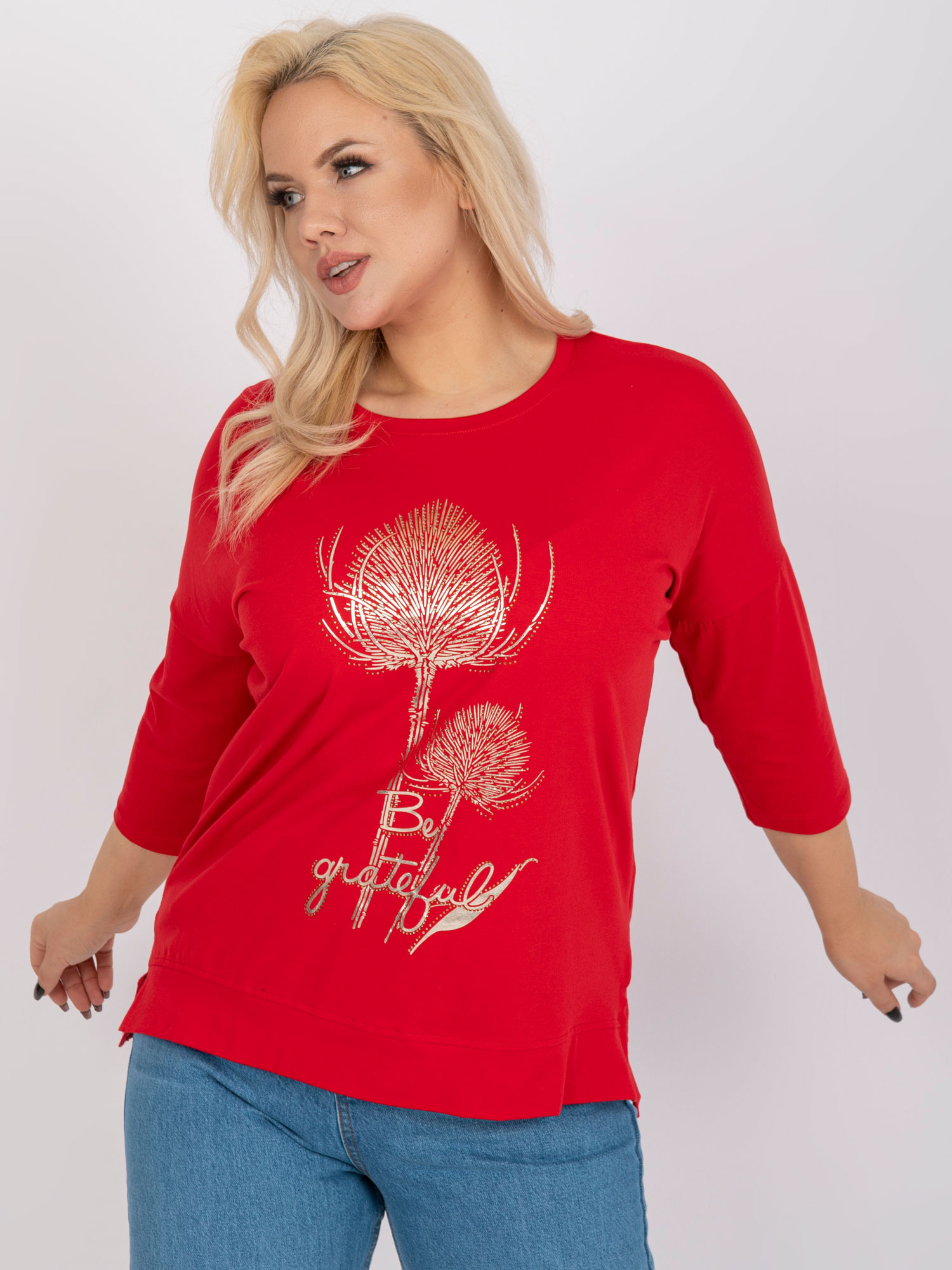 Červená blúzka s kamienkovou aplikáciou RV-BZ-7581.62P-red Veľkosť: ONE SIZE