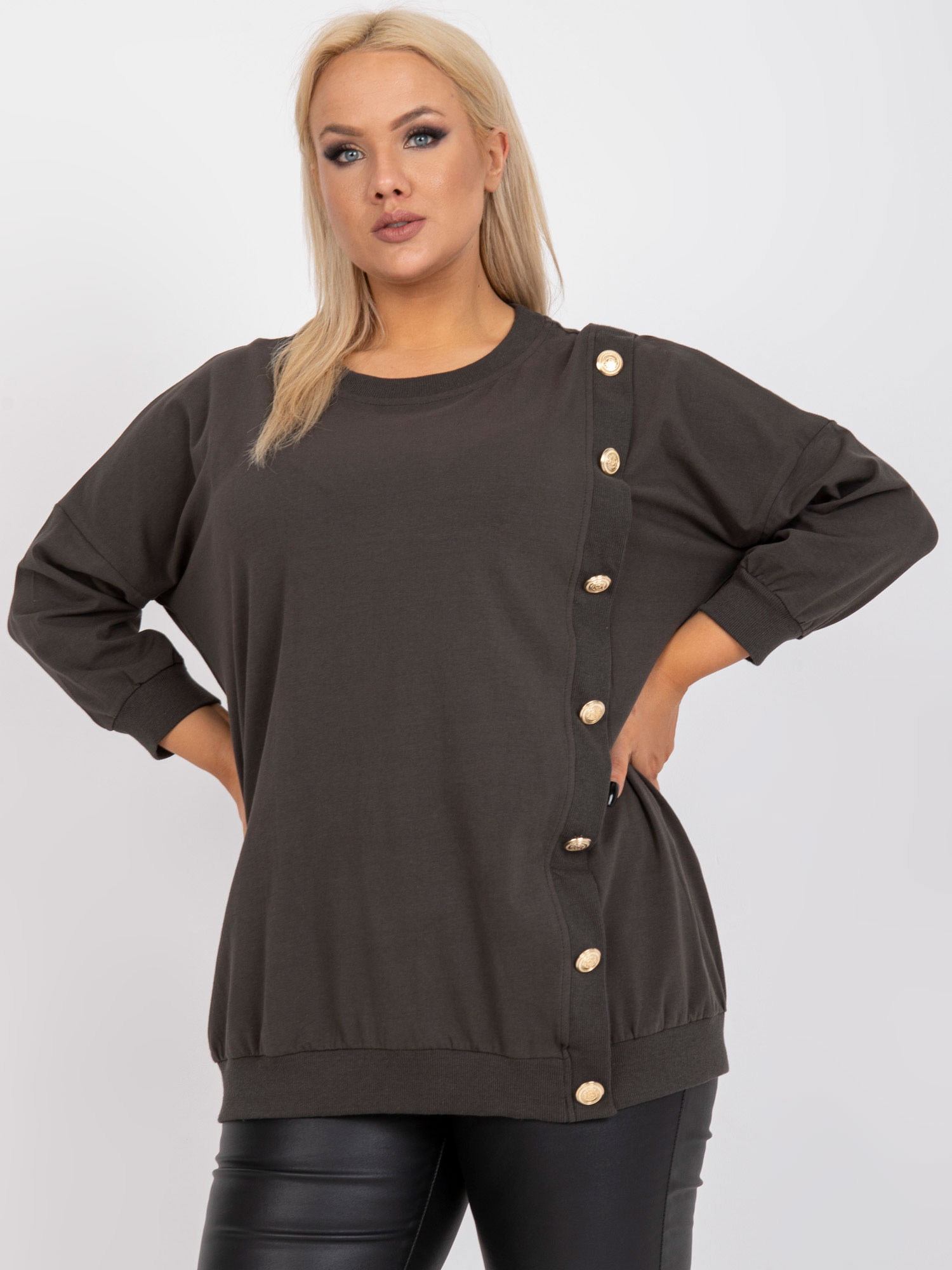 Khaki blúzka s ozdobnými gombíkmi RV-BZ-7608.27-khaki Veľkosť: ONE SIZE