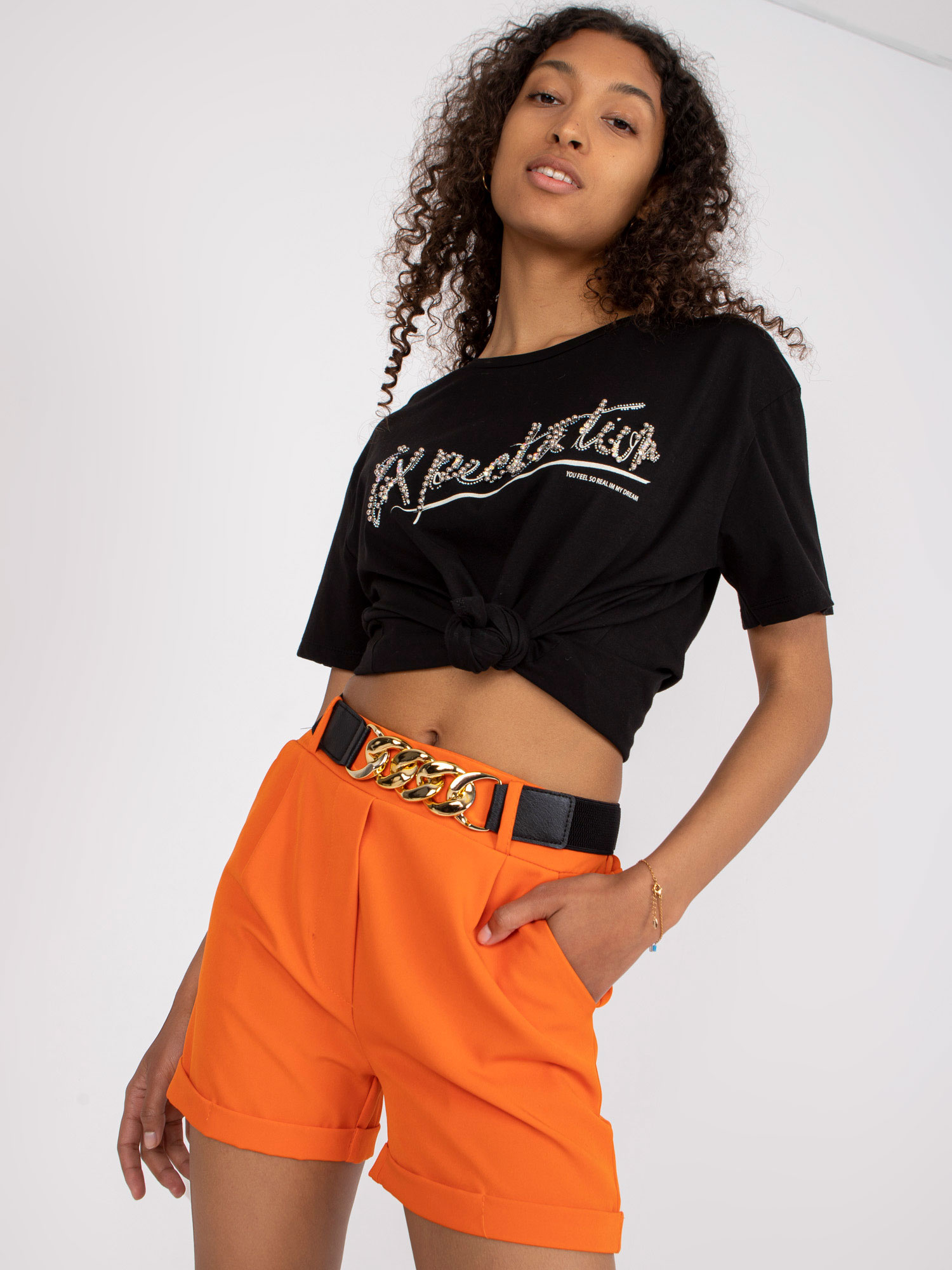 Oranžové elegantné šortky DHJ-SN-13186-1.70-orange Veľkosť: M