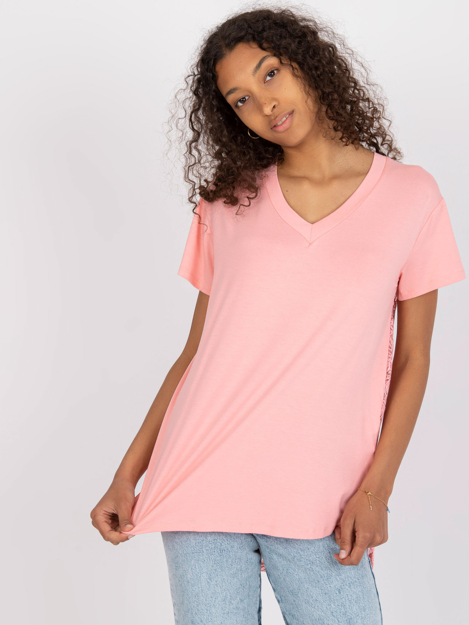 Ružová blúzka s čipkovým chrbtom -FA-BZ-7724.92P-light pink Veľkosť: ONE SIZE