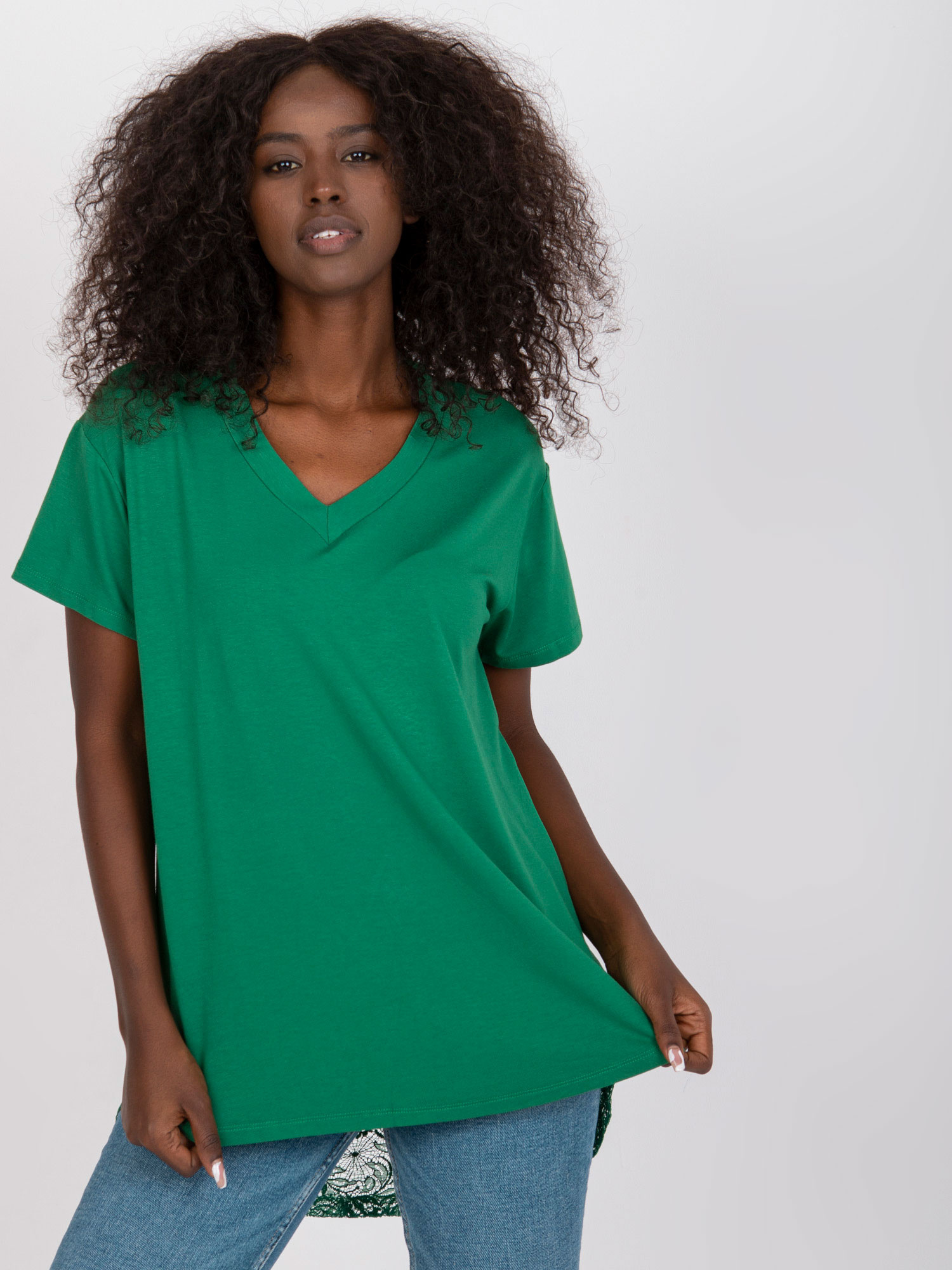 Tmavozelená blúzka s čipkovým chrbtom -FA-BZ-7724.92P-dark green Veľkosť: ONE SIZE