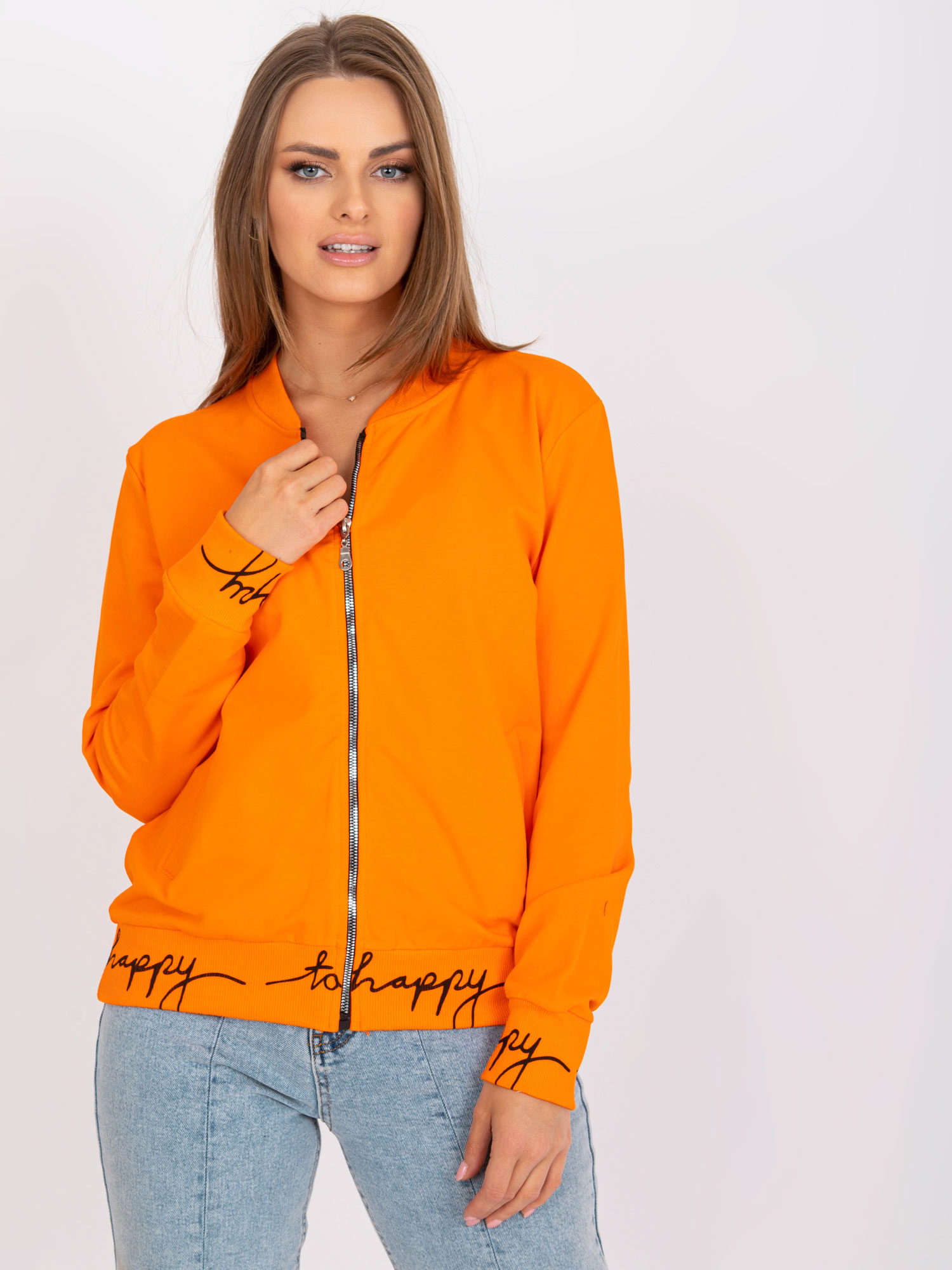 Neónovo-oranžová dámska mikina na zips RV-BL-7809.37X-orange Veľkosť: L/XL