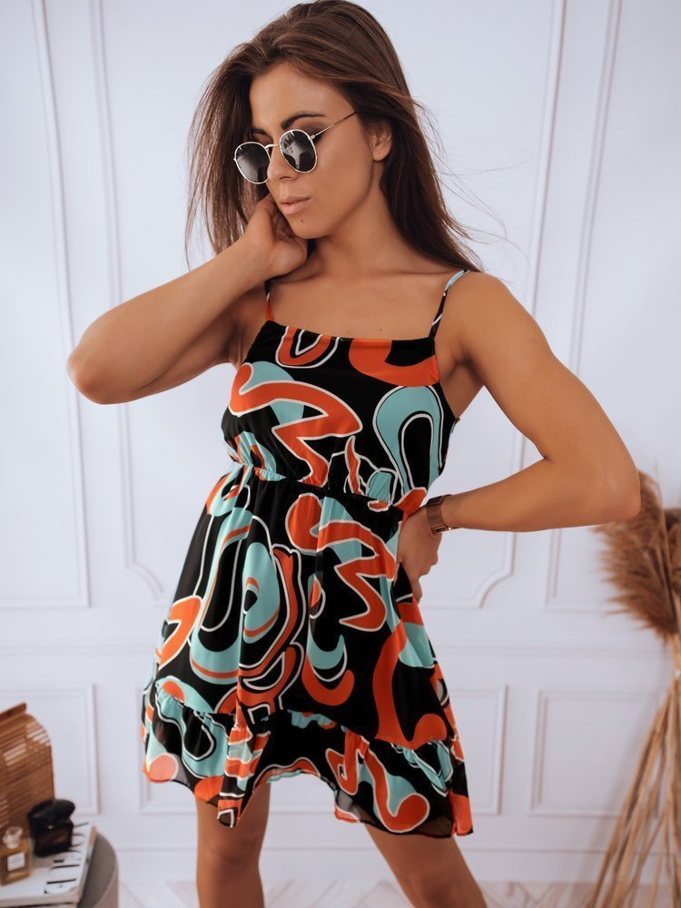 Čierne vzorované letné šaty SHINE EY1870 Veľkosť: S