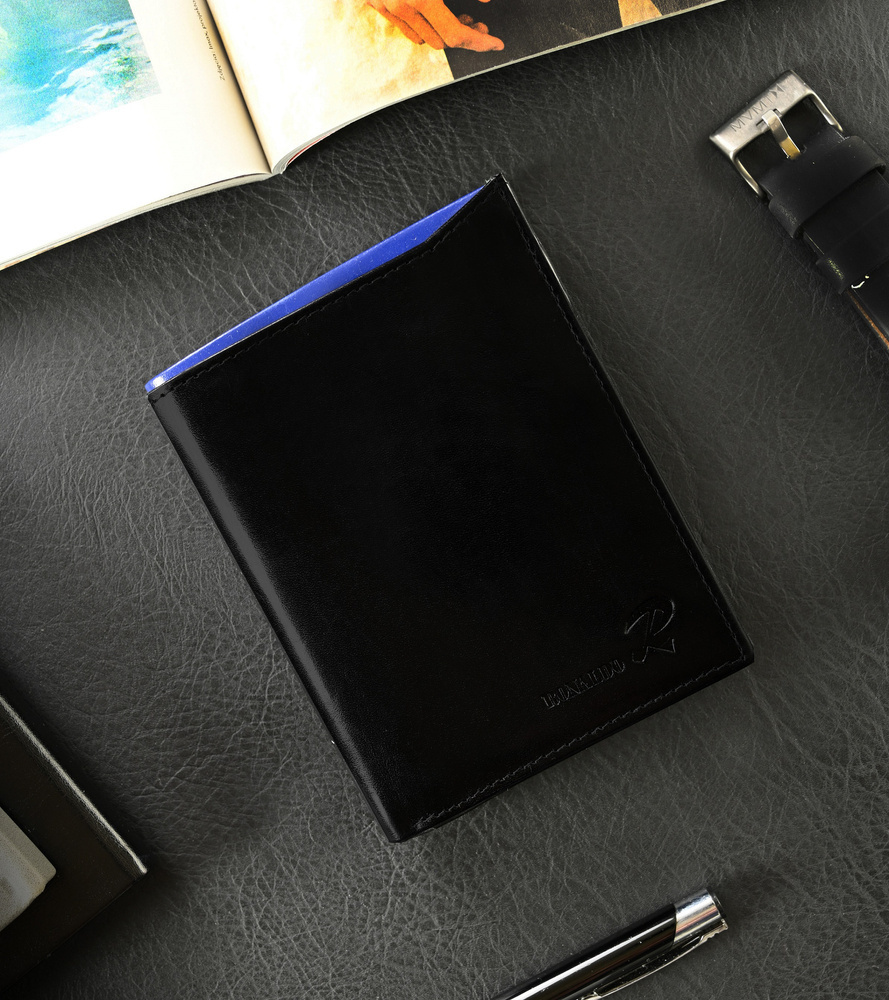 Ronaldo Čierno-modrá peňaženka z prírodnej lesklej kože K045 N4-VT BLACK-BLUE Veľkosť: ONE SIZE