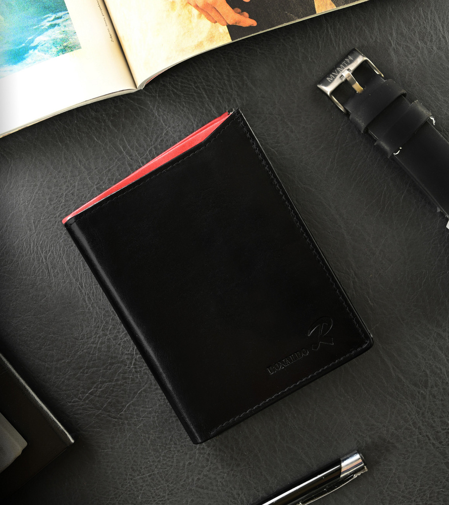 Ronaldo Čierna peňaženka z prírodnej kože s červenou vsadkou K041 N4-VT BLACK-RED Veľkosť: ONE SIZE