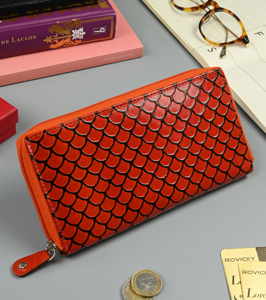 Oranžová peňaženka so vzorom šupiniek N052 SPG-19401-1930 RED Veľkosť: ONE SIZE