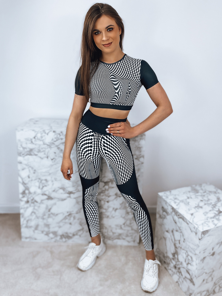 Čierno-biely športový komplet topu a legín OPTICAL AY0657 Veľkosť: L