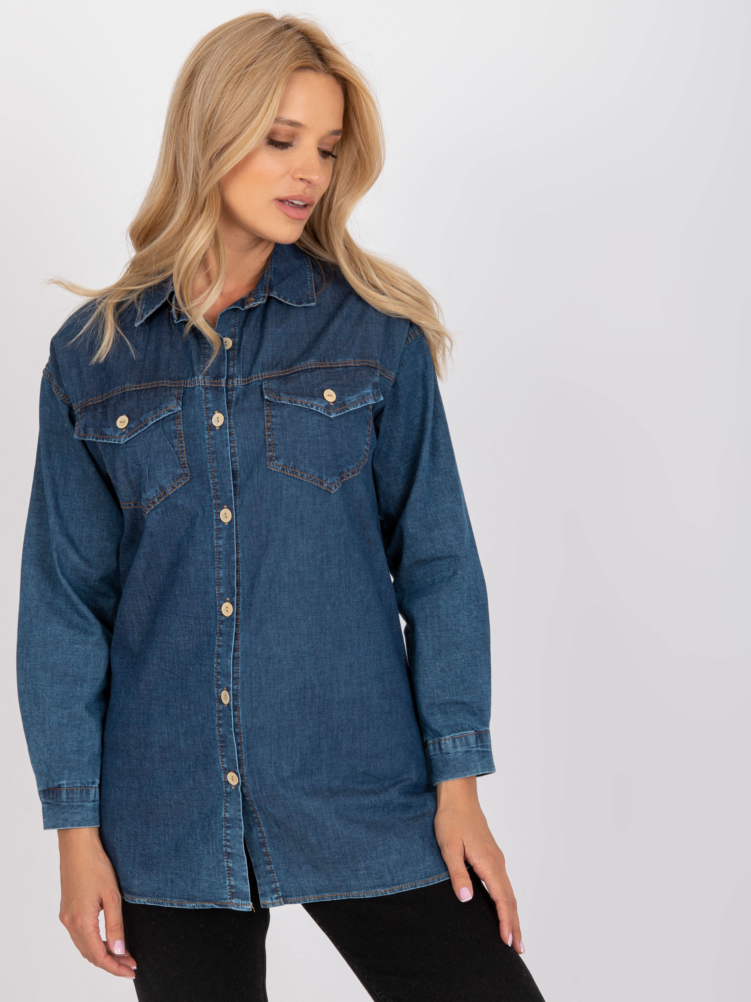 Tmavomodrá džínsová košeľa -RO-KS-GMK-4008.62-blue Veľkosť: S