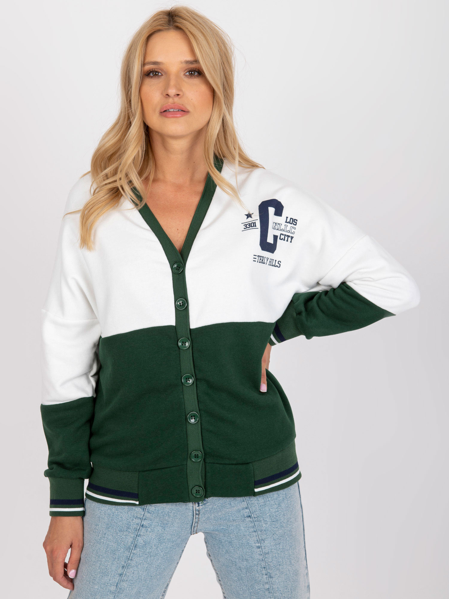 Bielo-zelená mikina s gombíkmi FA-BL-7621.65P-white-green Veľkosť: ONE SIZE