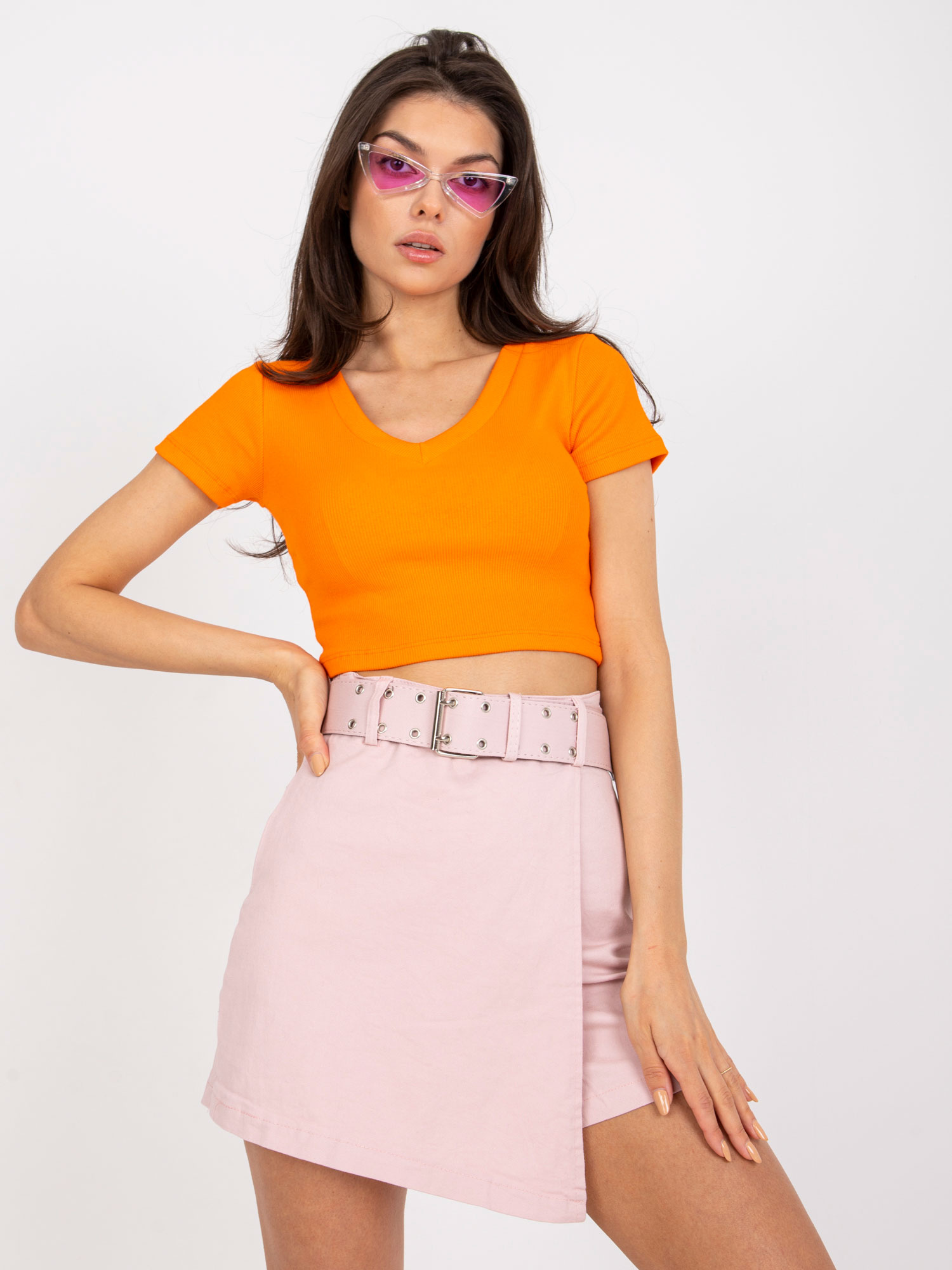 Ružové šortky s opaskom -EM-SN-MC5621.51-light pink Veľkosť: L