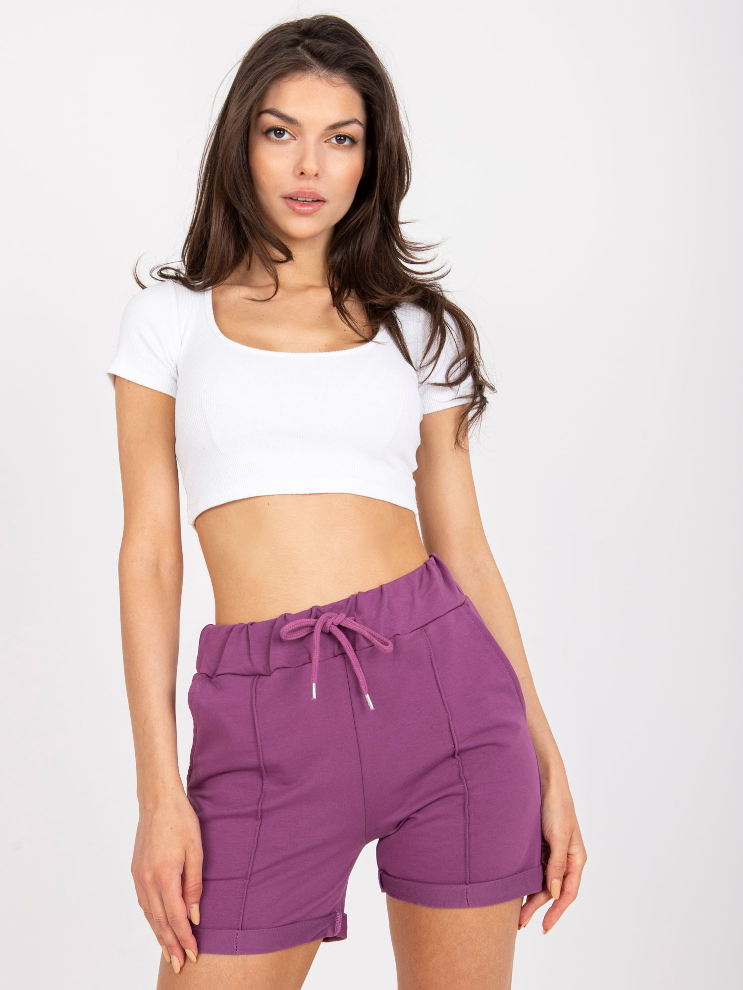 Fialové šortky s pukom -FA-SN-6283.88P-violet Veľkosť: ONE SIZE