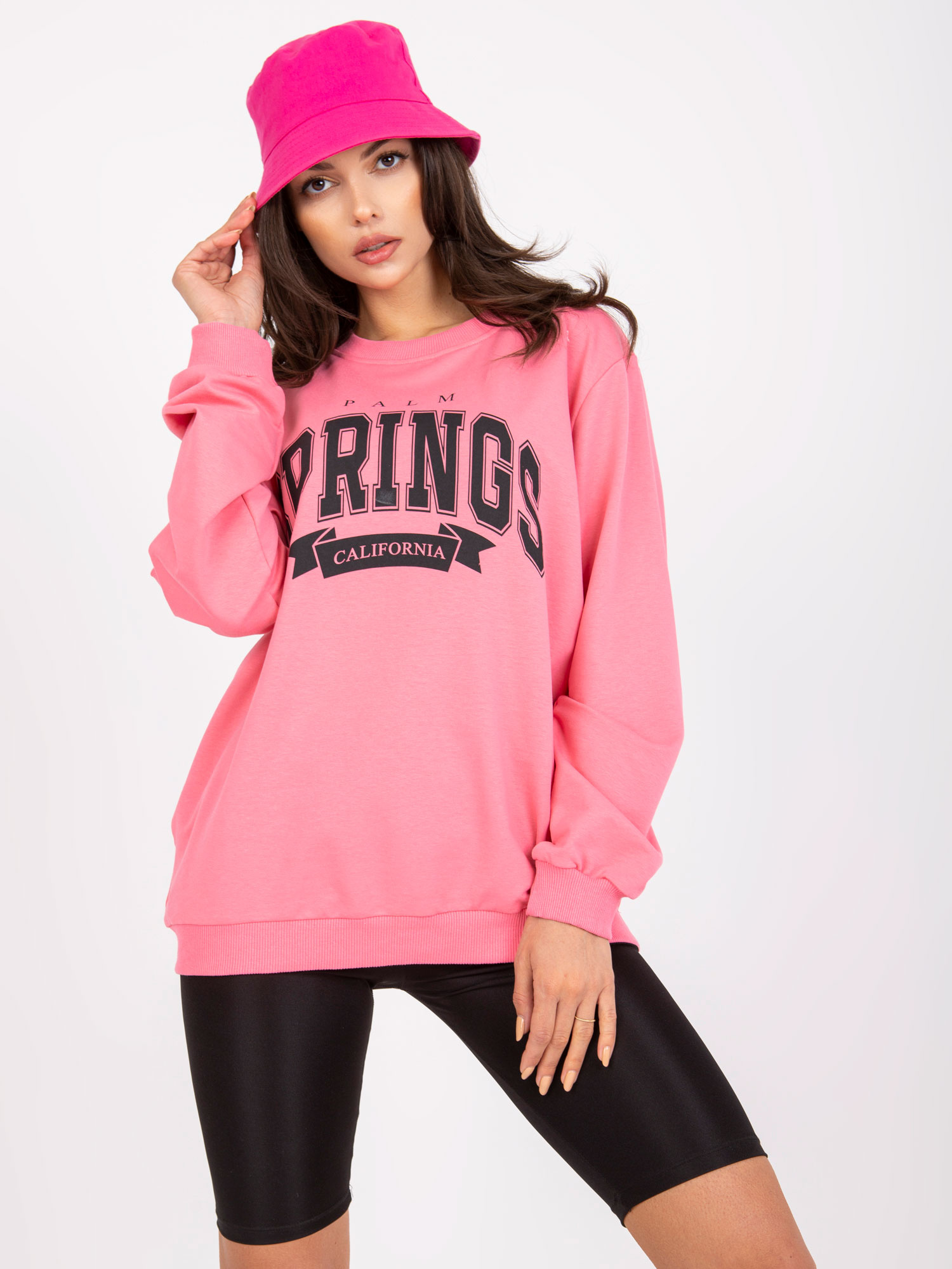 Ružová mikina bez kapucne s nápisom FA-BL-7823.24P-pink Veľkosť: ONE SIZE