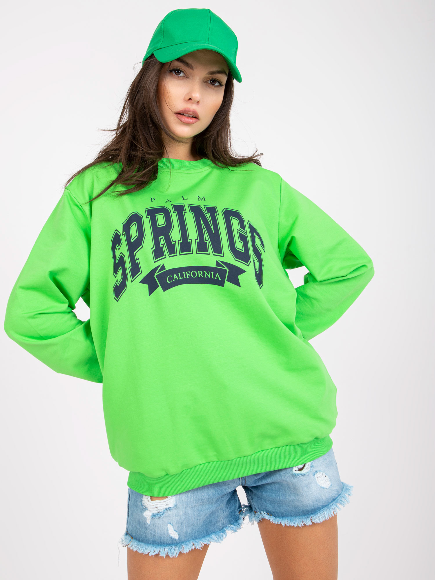 Zelená mikina bez kapucne s nápisom -FA-BL-7823.24P-green Veľkosť: ONE SIZE