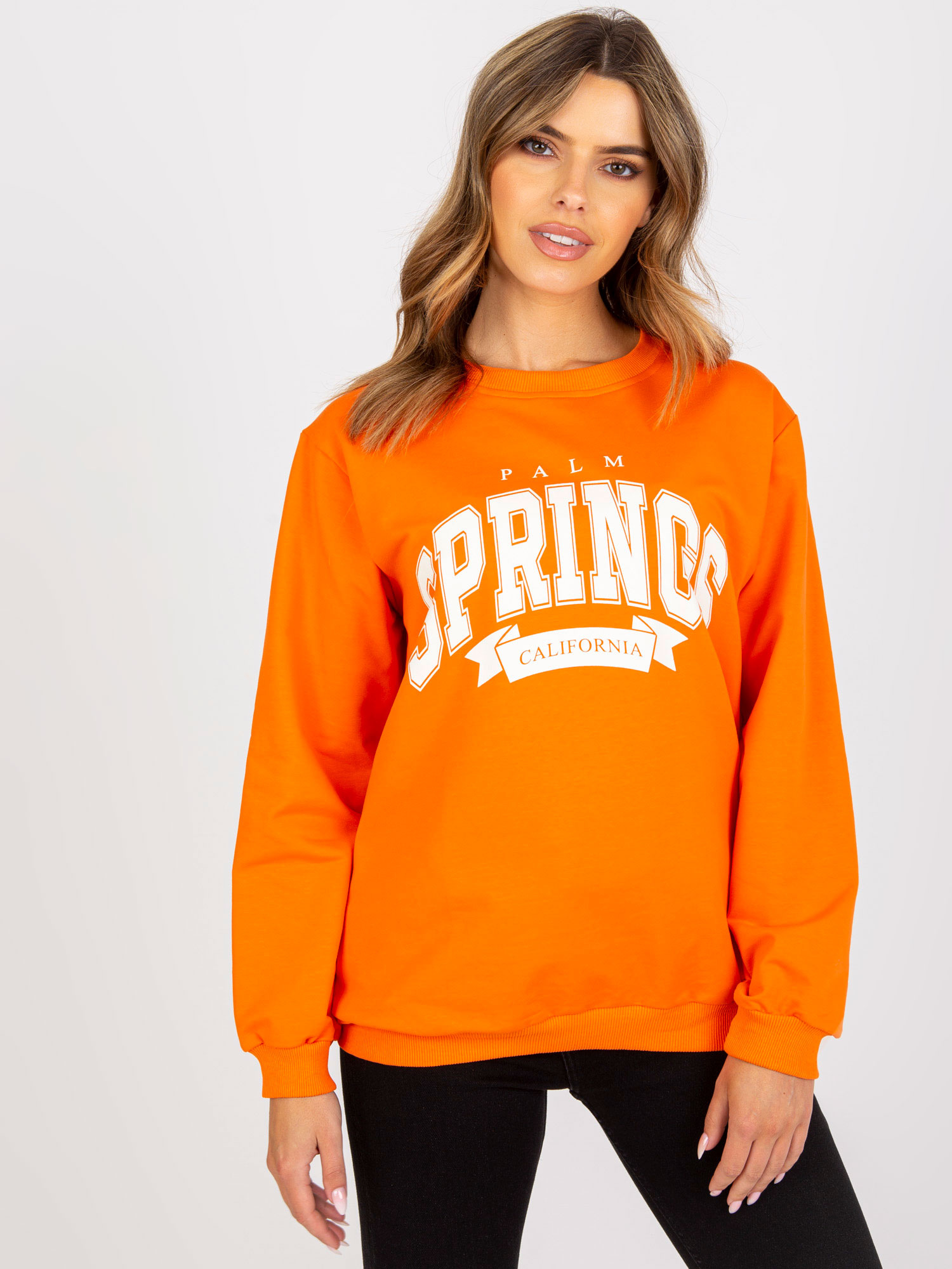 Oranžová mikina bez kapucne s nápisom -FA-BL-7823.24P-orange Veľkosť: ONE SIZE