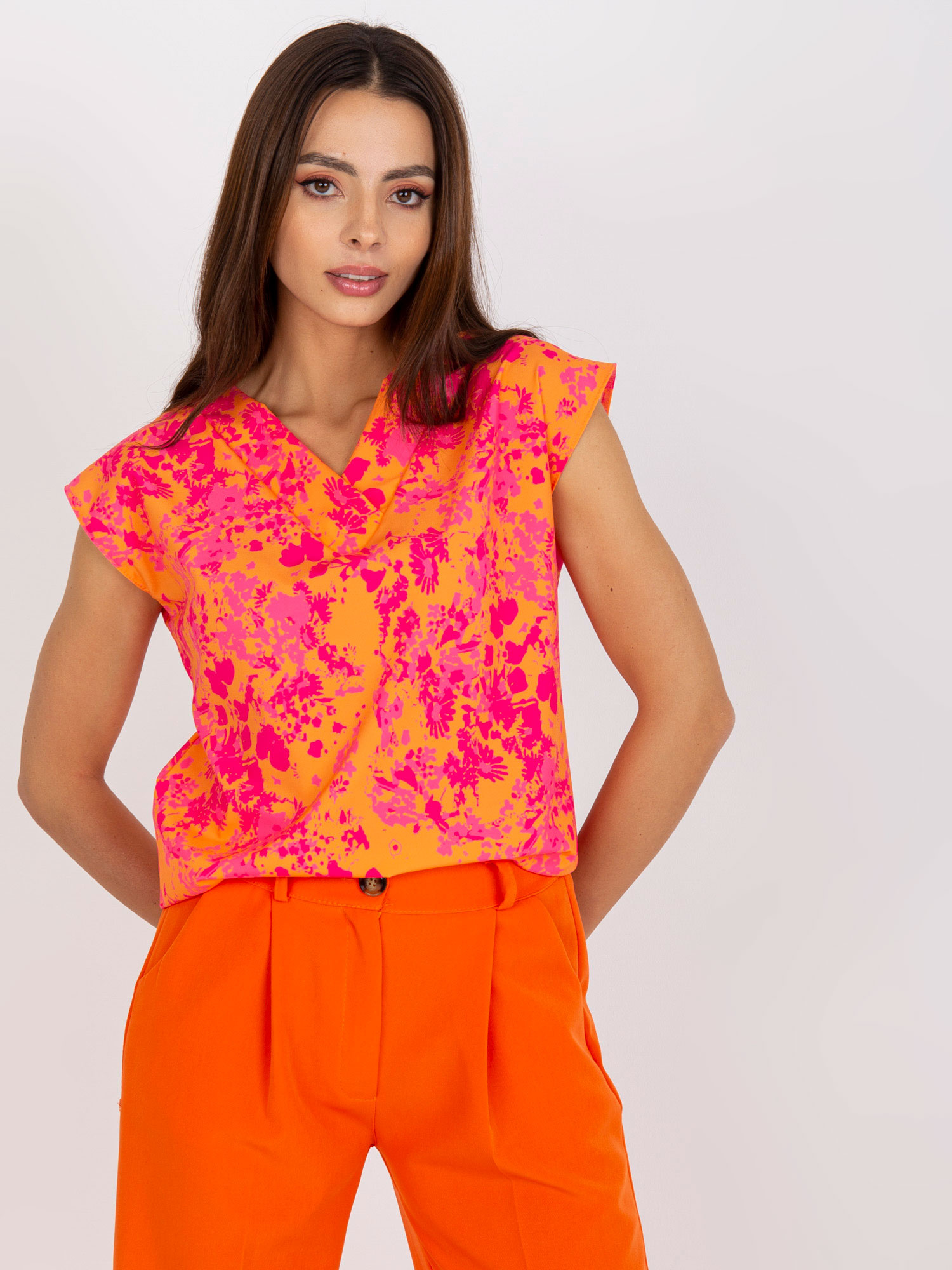 Oranžovo-ružová vzorovaná blúzka WN-BZ-3005-3.36-orange Veľkosť: S