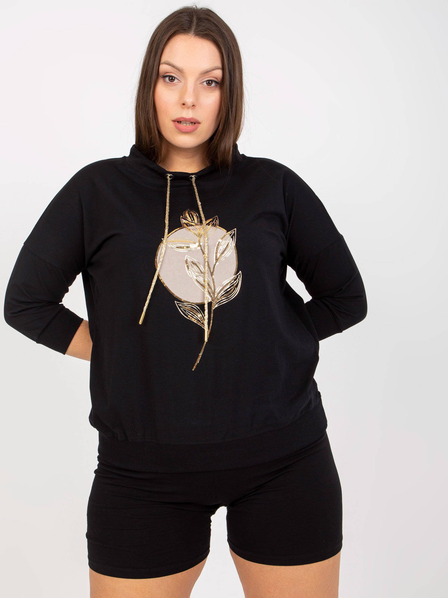 Čierna blúzka s potlačou stonka -RV-BZ-7597.20X-black Veľkosť: ONE SIZE