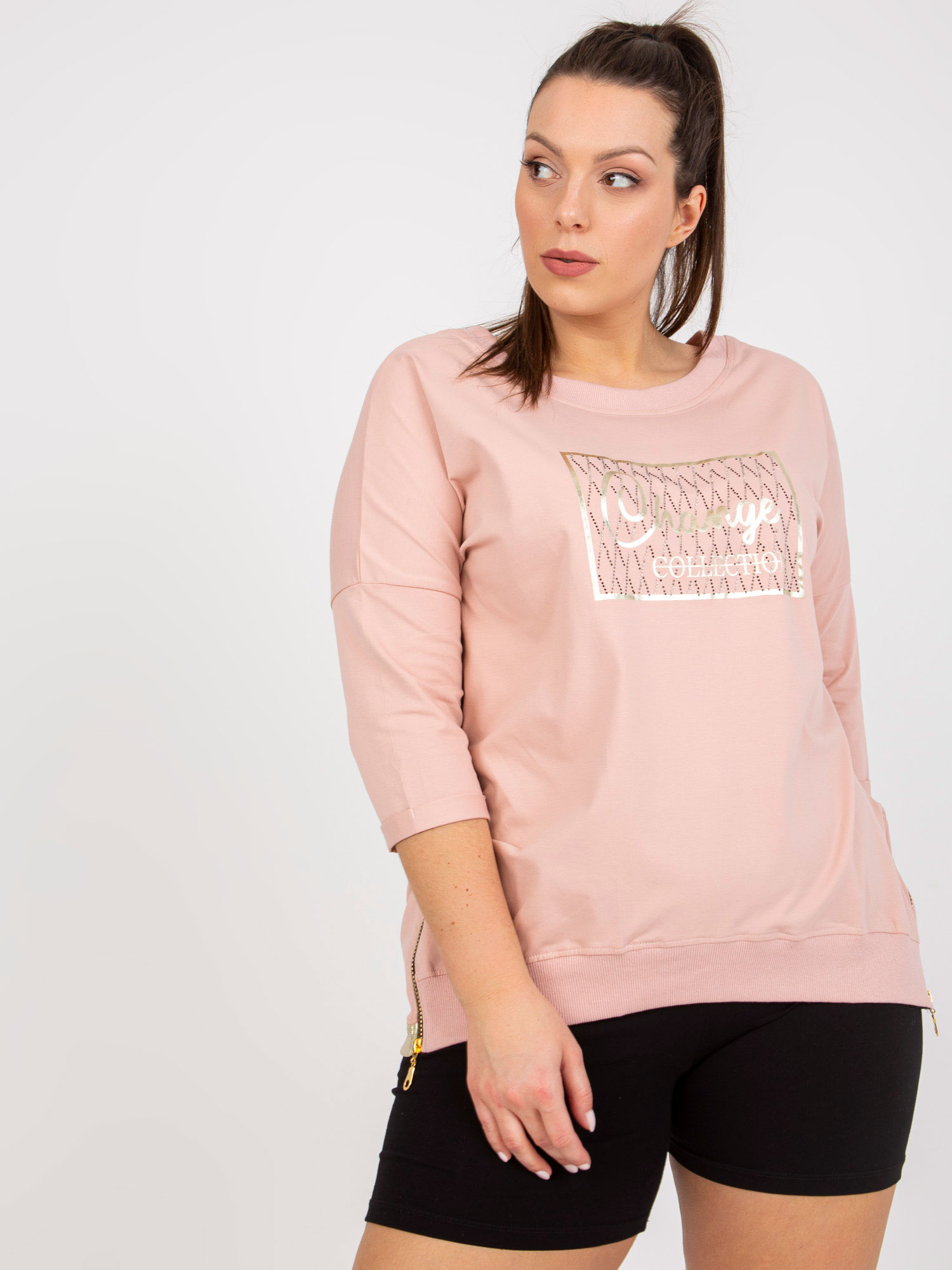 SVETLORUŽOVÁ BLÚZKA SO ZIPSAMI -RV-BZ-7738.42P-LIGHT PINK Veľkosť: ONE SIZE