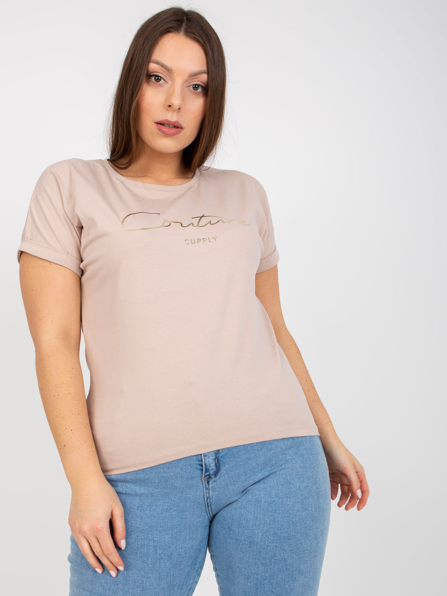 Béžové tričko "Couture" RV-TS-7775.66P-beige Veľkosť: ONE SIZE