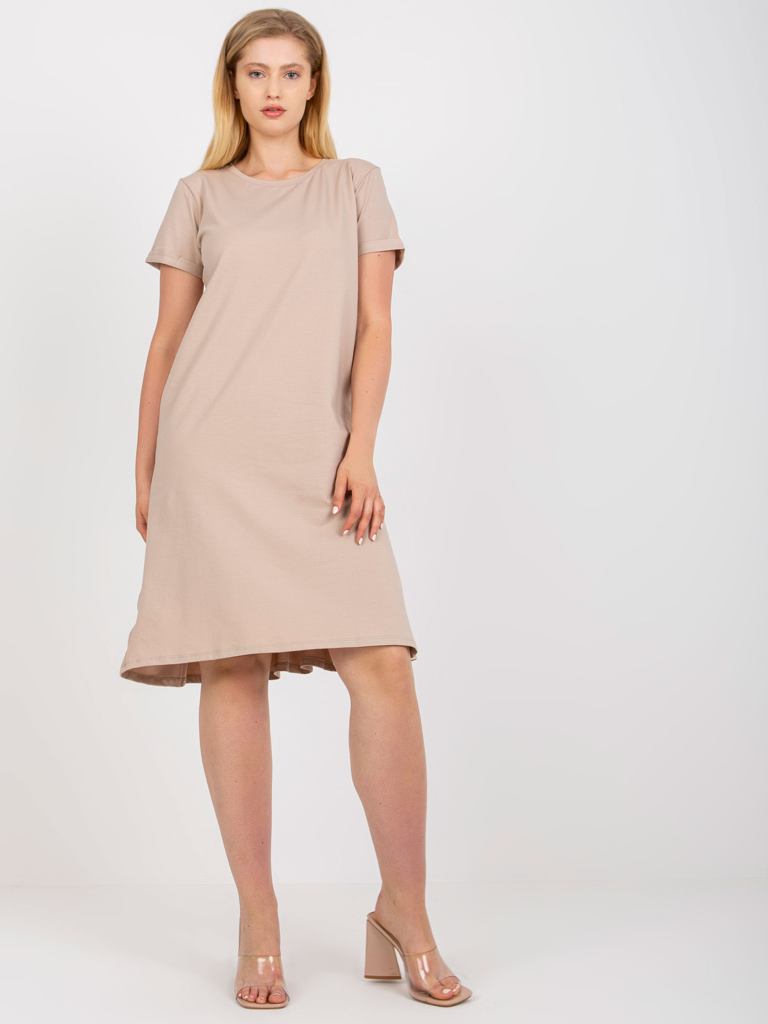 Béžové každodenné midi šaty -RV-SK-7912.10P-beige Veľkosť: ONE SIZE