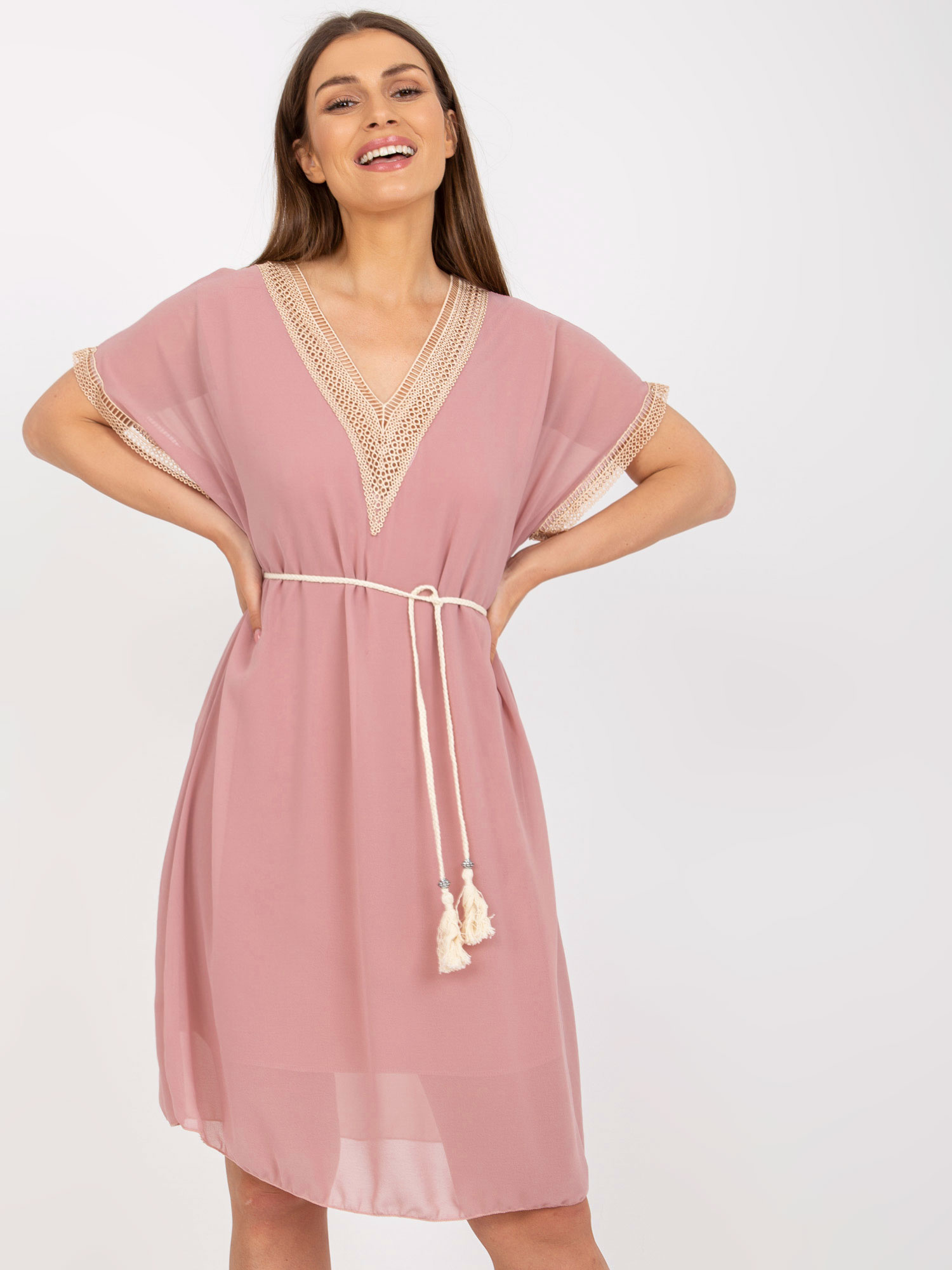 Svetloružové vzdušné letné šaty -DHJ-SK-1508.12-light pink Veľkosť: ONE SIZE
