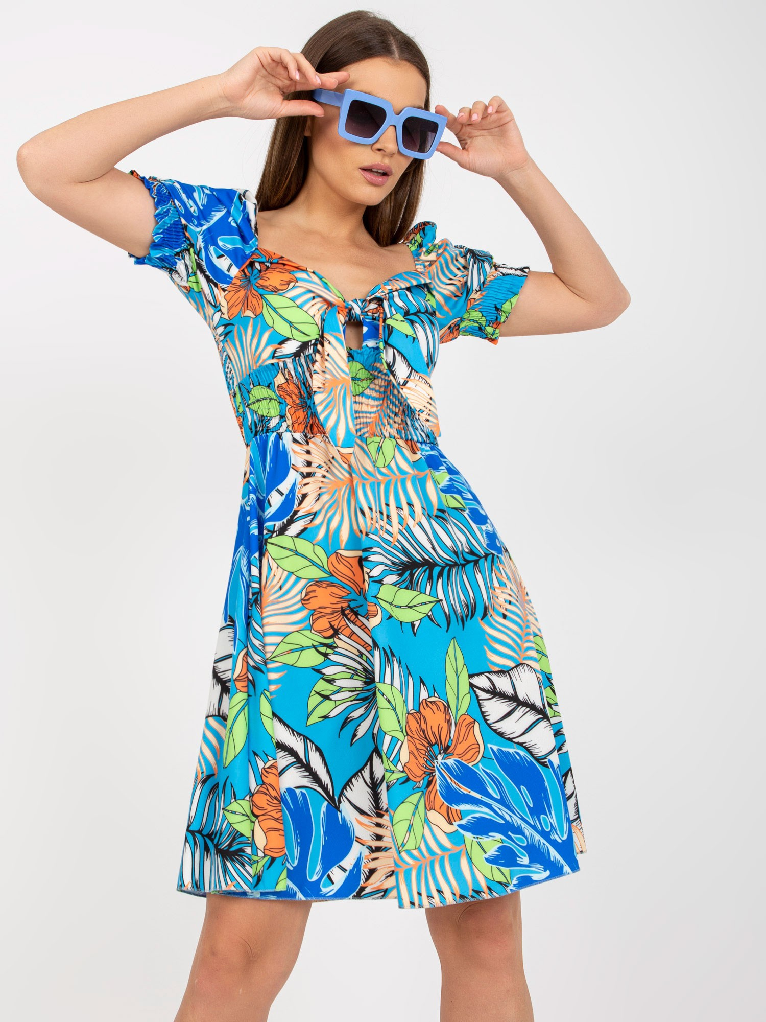 Modré vzorované letné šaty DHJ-SK-15836.51-blue Veľkosť: ONE SIZE