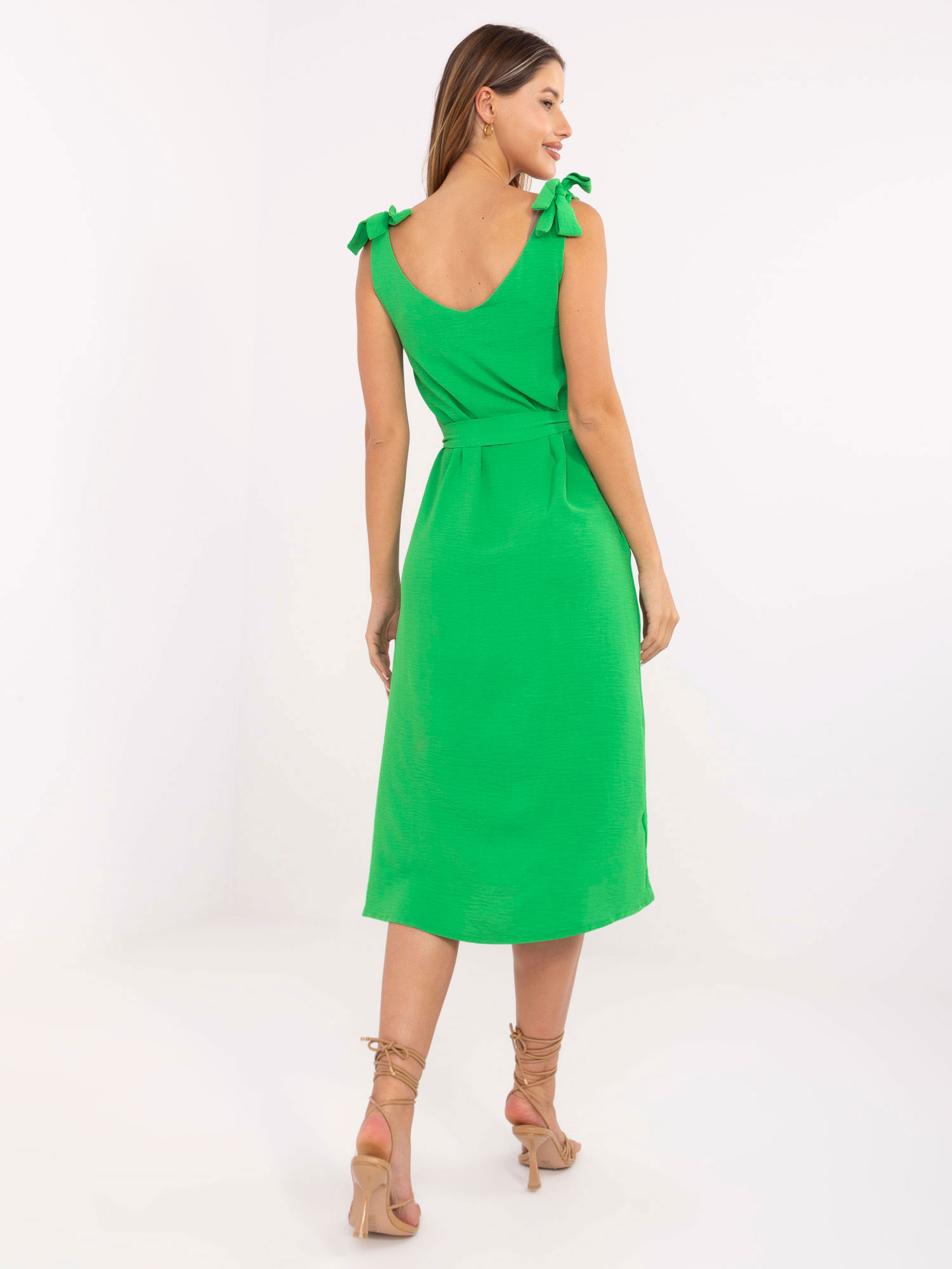 Zelené letné midi šaty s viazaním WN-SK-1211.58-green Veľkosť: S