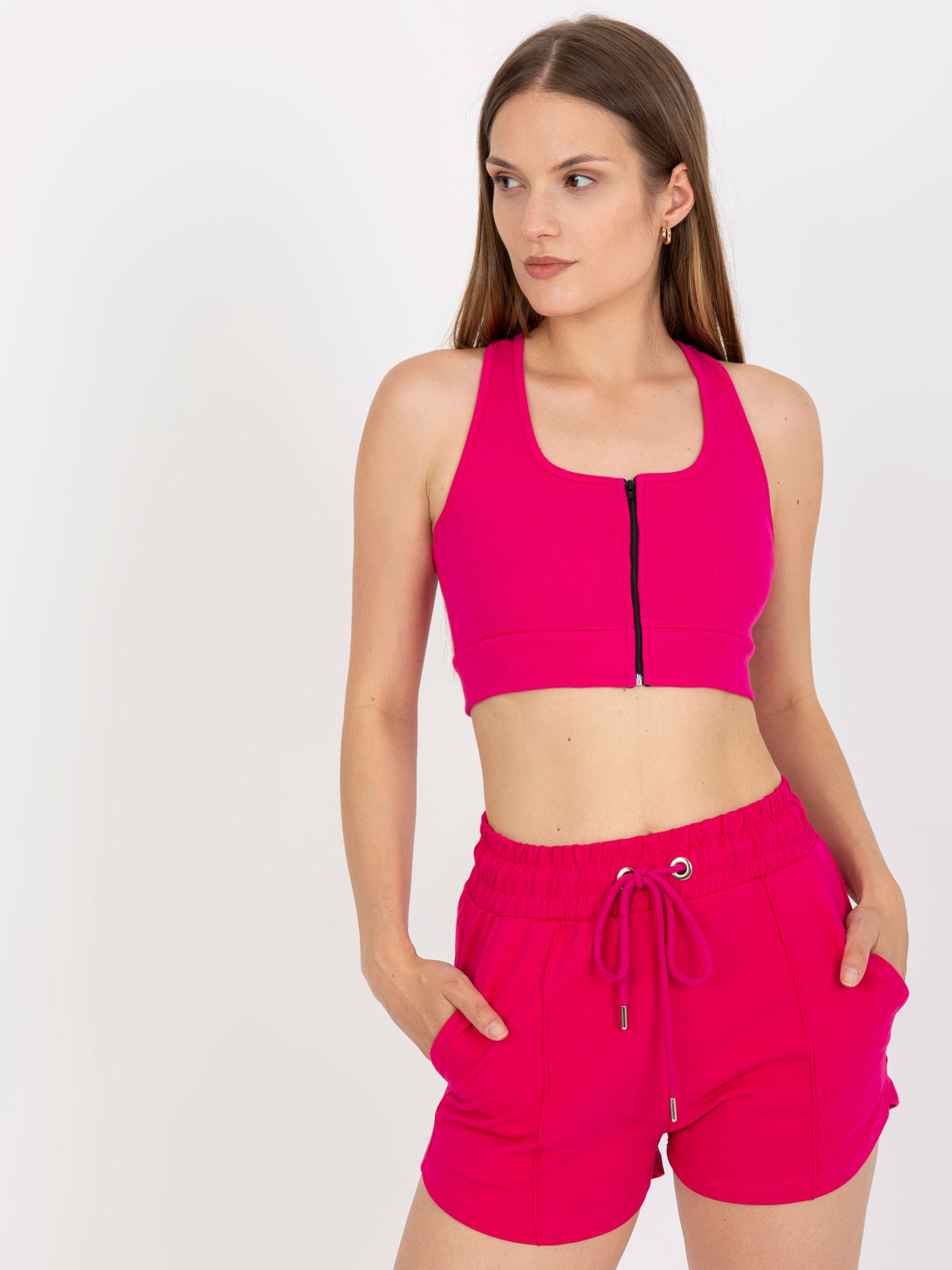 Fuchsiový crop top na zips RV-TP-8011.42-fuchsia Veľkosť: S