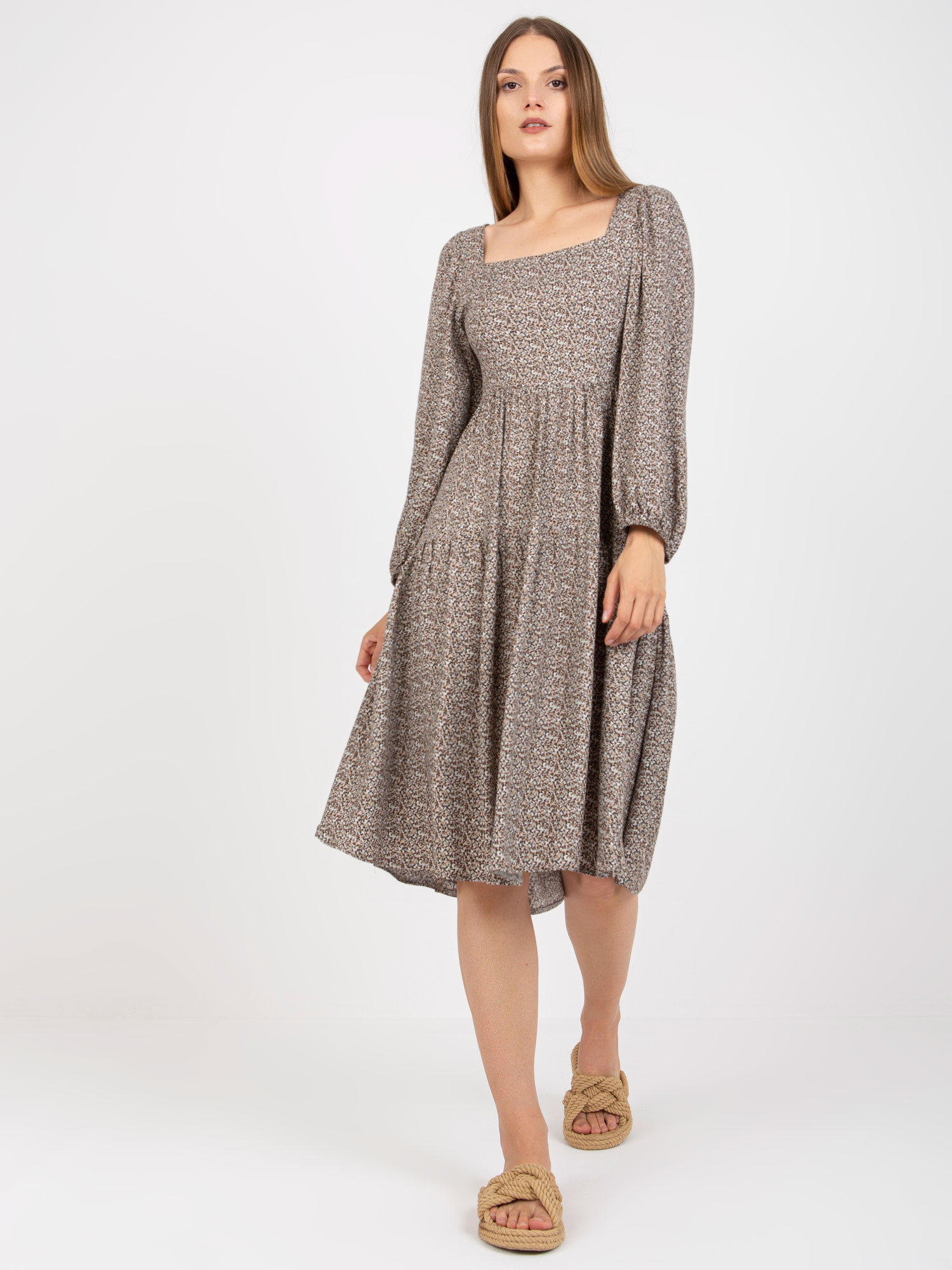 Béžové vzorované midi šaty Nicole CHA-SK-5803.29-beige Veľkosť: S/M