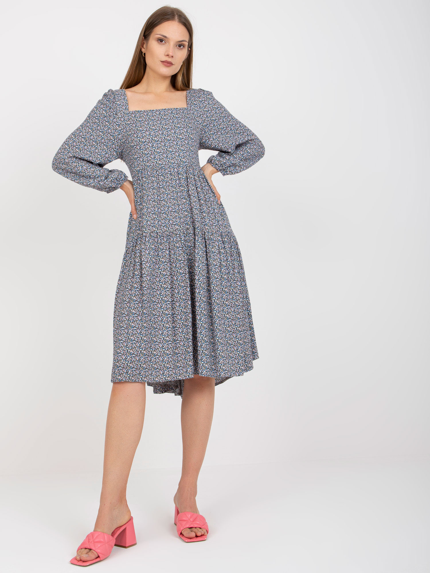 Modré vzorované midi šaty CHA-SK-5803.29-blue Veľkosť: S/M