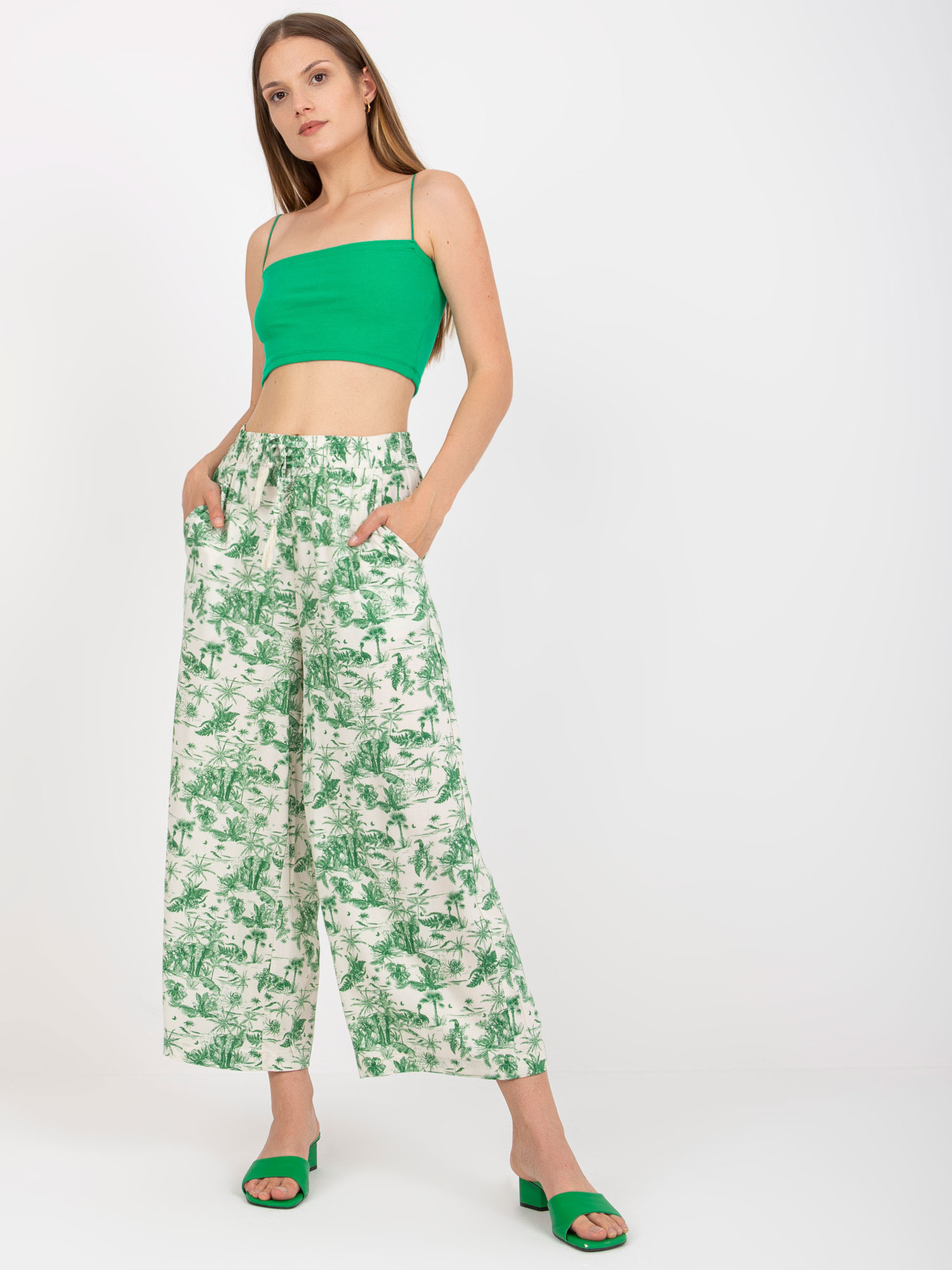 Svetlobéžové voľné nohavice so vzormi D73771M62237A-light beige Veľkosť: XS