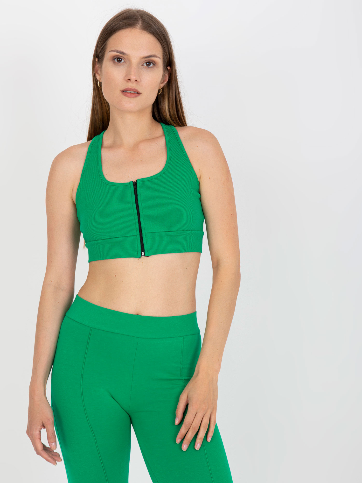 ZELENÝ CROP TOP NA ZIP -RV-TP-8011.42-GREEN Veľkosť: S