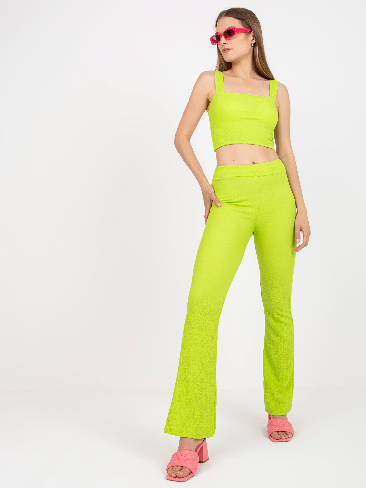 Limetkový komplet nohavíc a topu -DHJ-KMPL-15828-limon Veľkosť: ONE SIZE