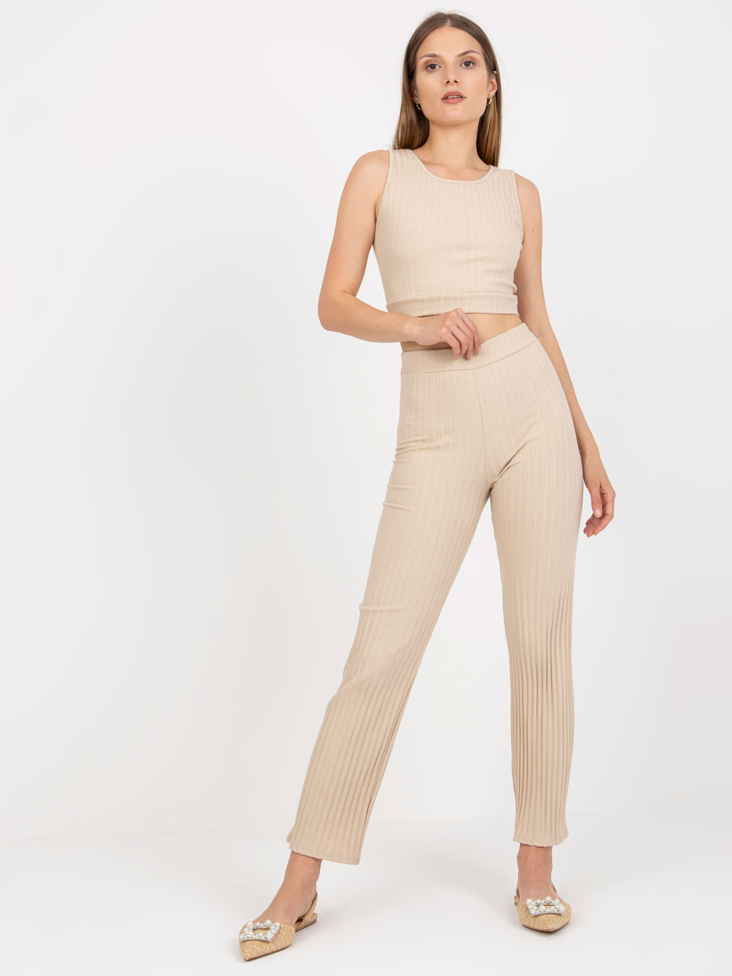 Béžový komplet nohavíc a topu DHJ-KMPL-9587.82-beige Veľkosť: ONE SIZE