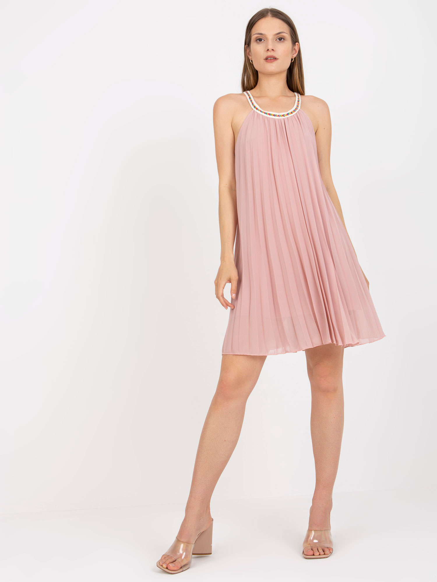 Svetloružové plisované šaty DHJ-SK-0010.35-light pink Veľkosť: ONE SIZE
