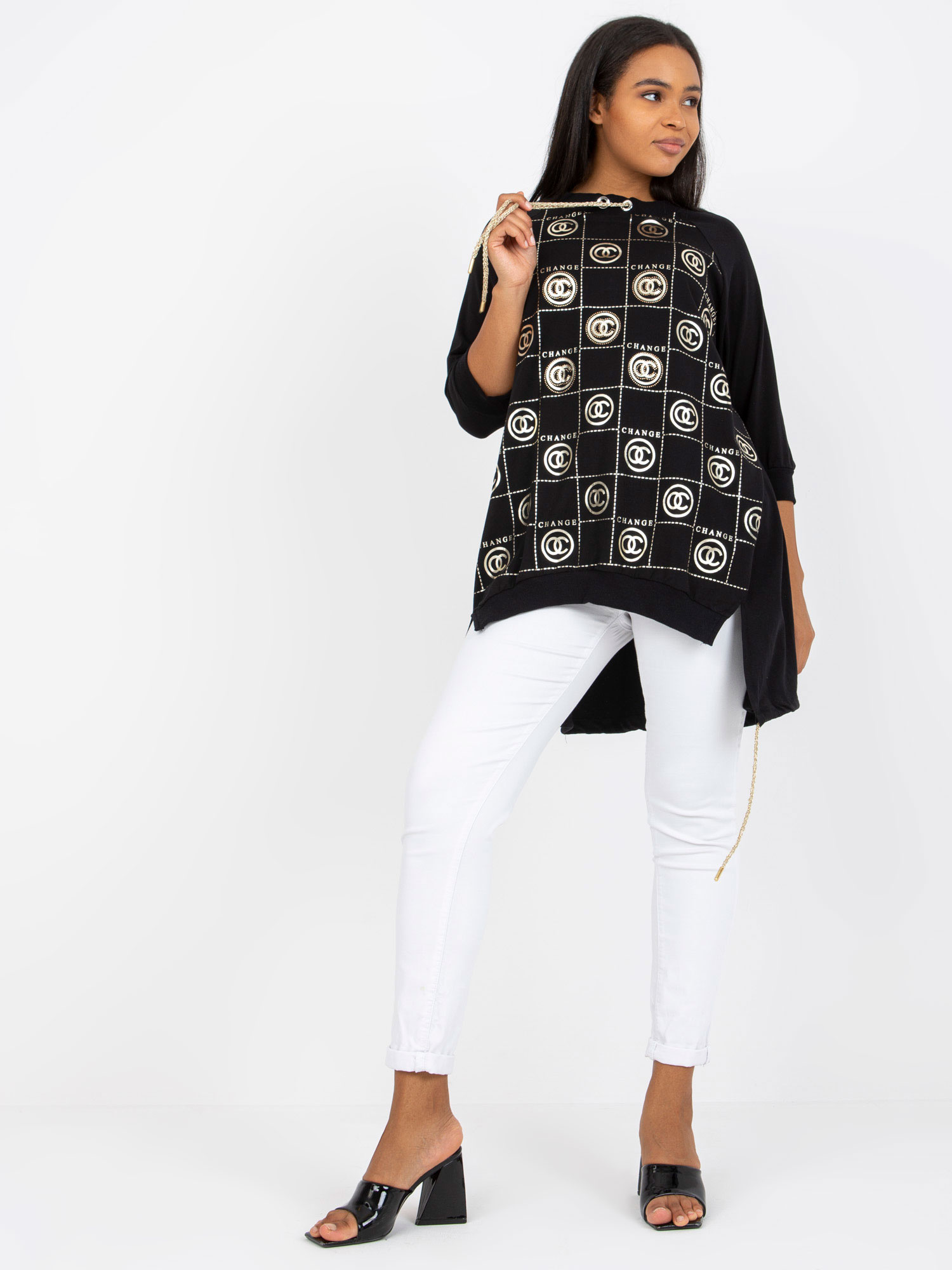 Čierna tunika s potlačou RV-SK-7726.56Pblack Veľkosť: ONE SIZE