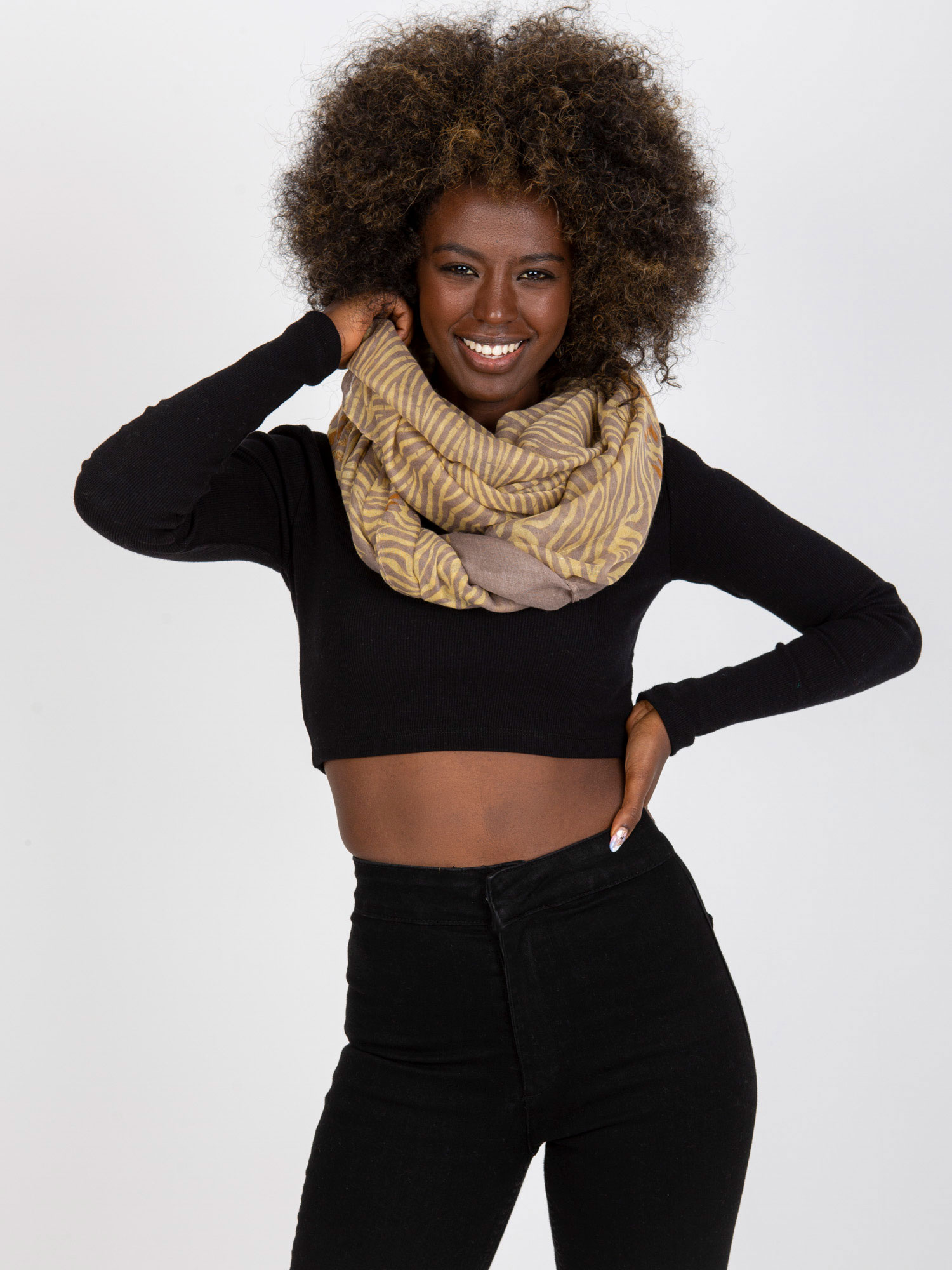 Béžová zebrovaná šatka AT-KM-S-6221-dark beige Veľkosť: ONE SIZE