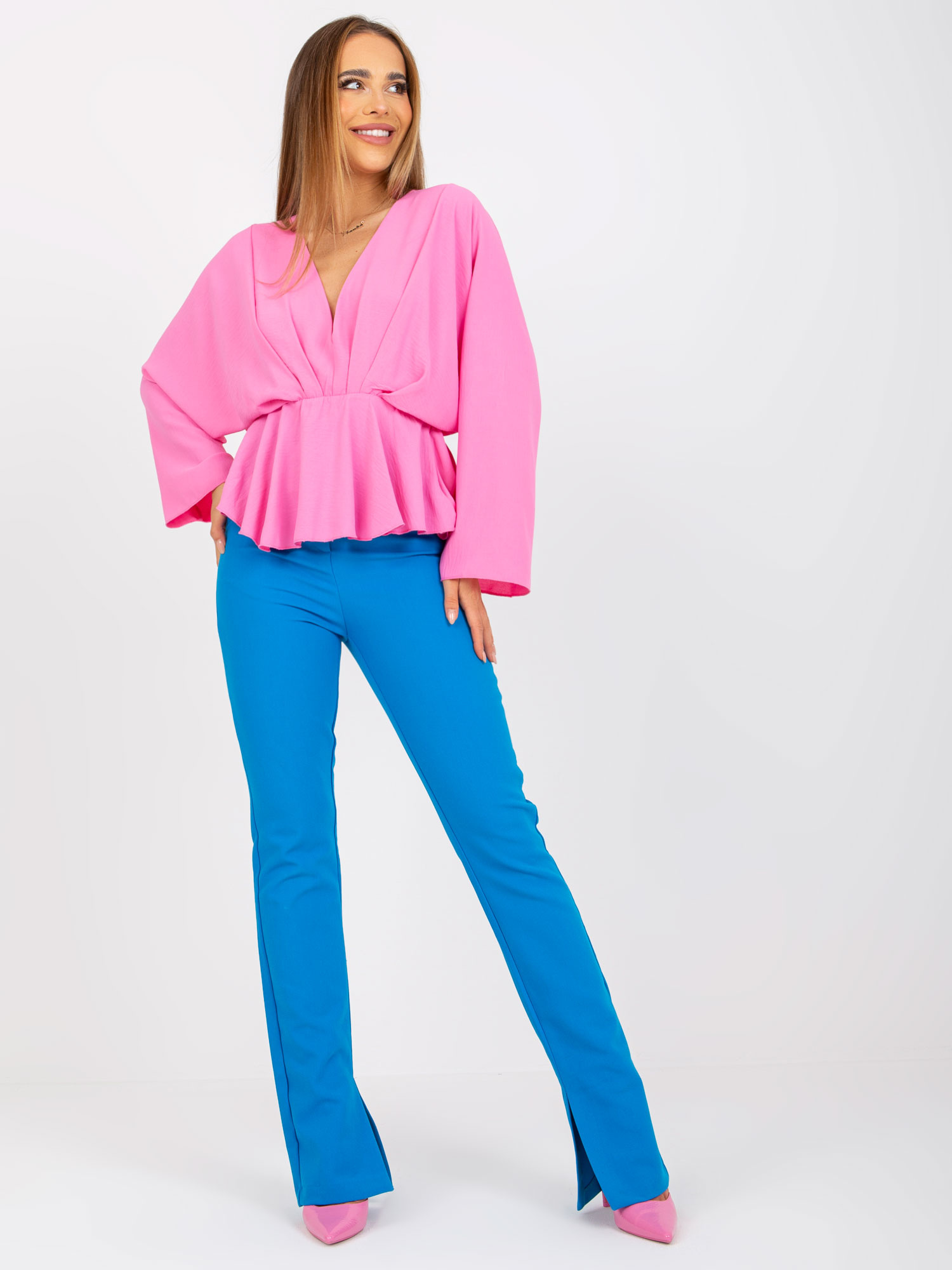 Ružová blúzka Raquel v "kimono" strihu -DHJ-BZ-11979.67-pink Veľkosť: ONE SIZE