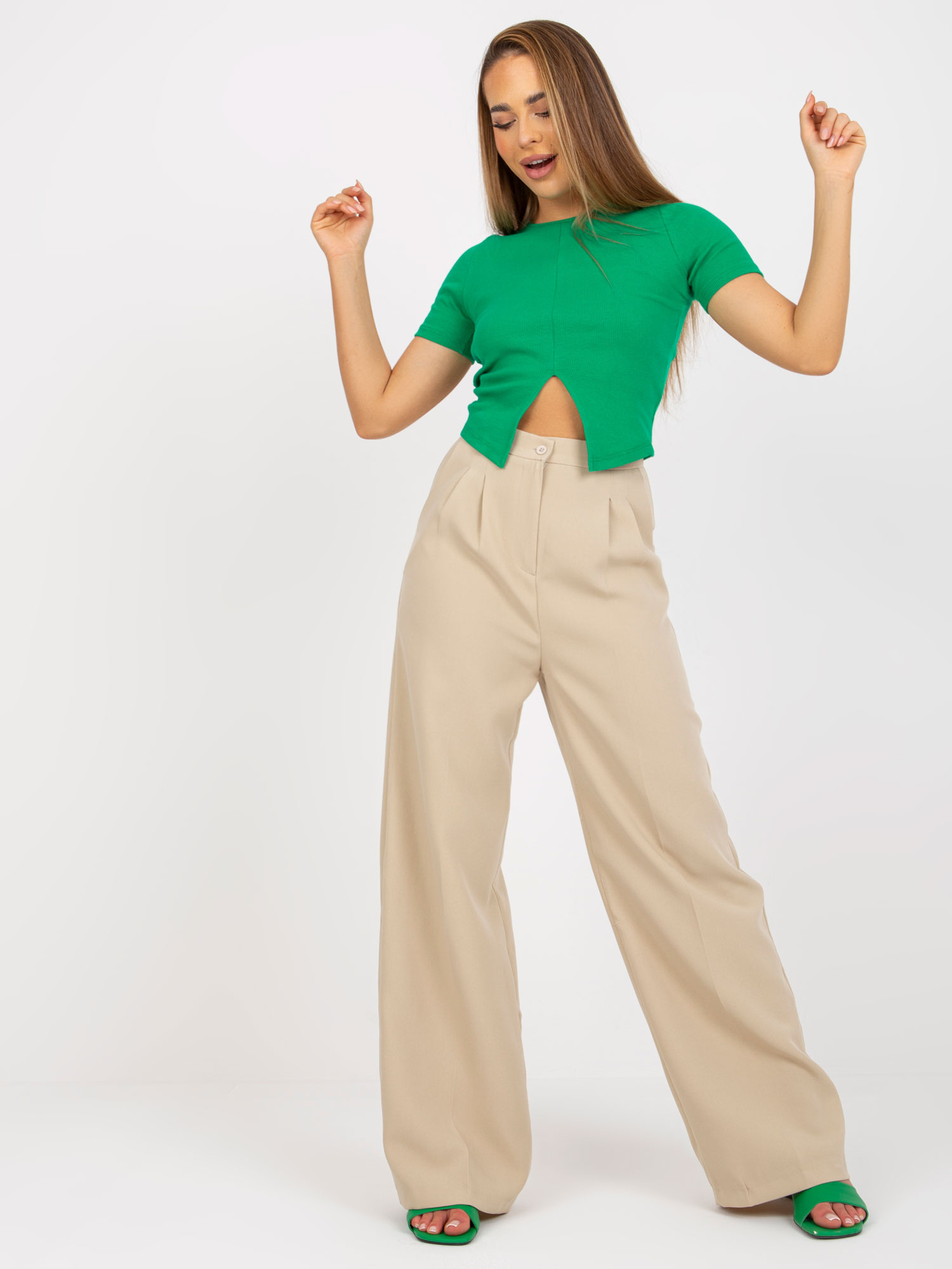 Béžové dámske široké nohavice BR-SP-235.72-beige Veľkosť: 34