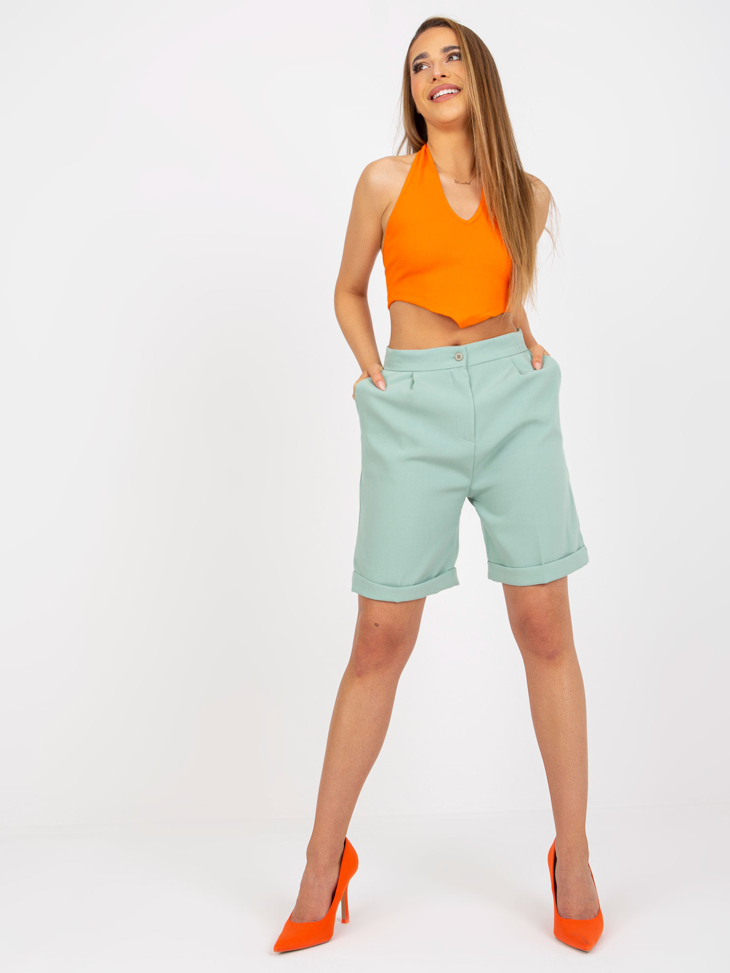 Mintové elegantné šortky -BR-SN-102.70-mint Veľkosť: 34