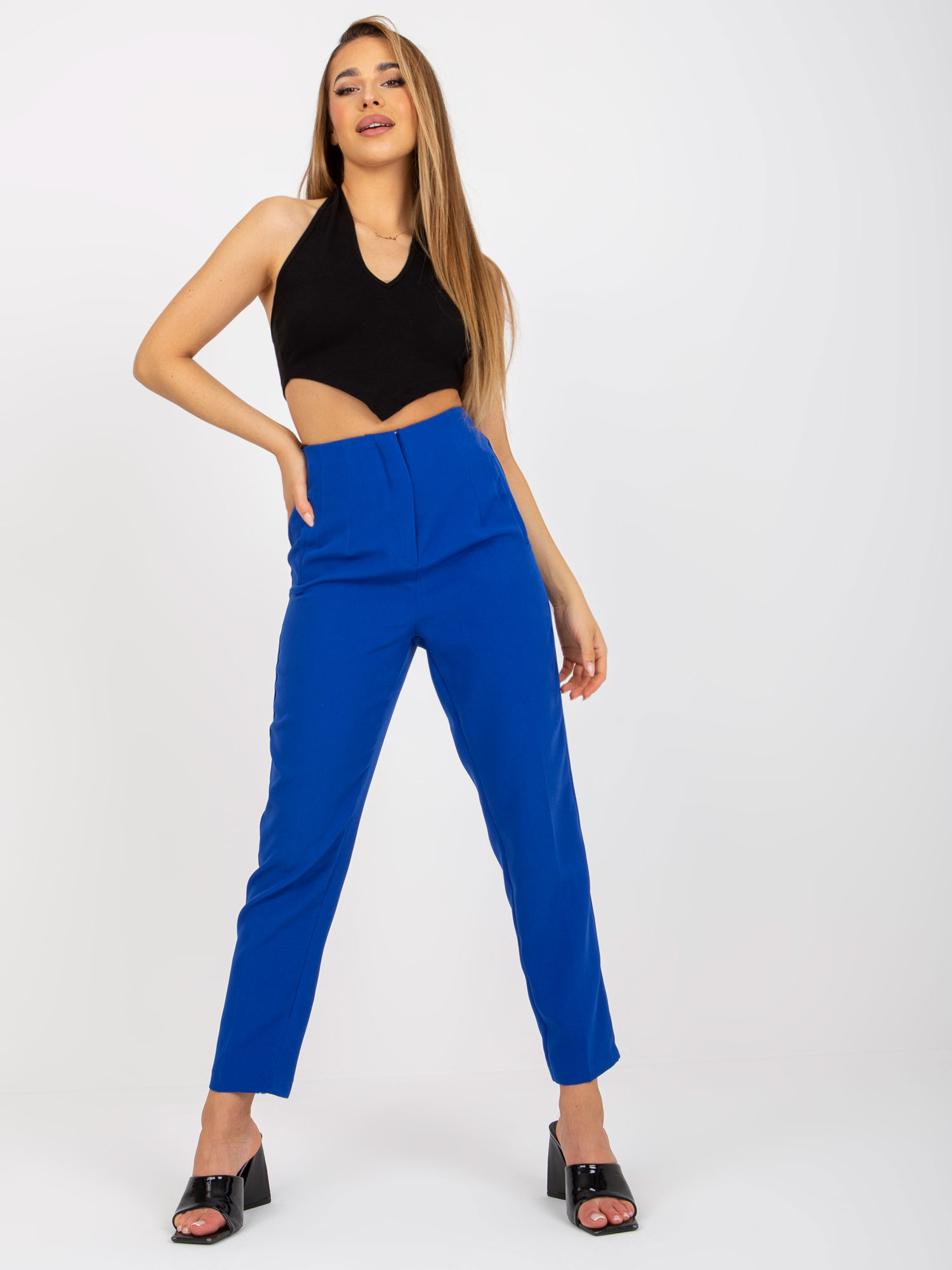 Modré nohavice s vysokým pásom -BR-SP-219.71-cobalt Veľkosť: 34