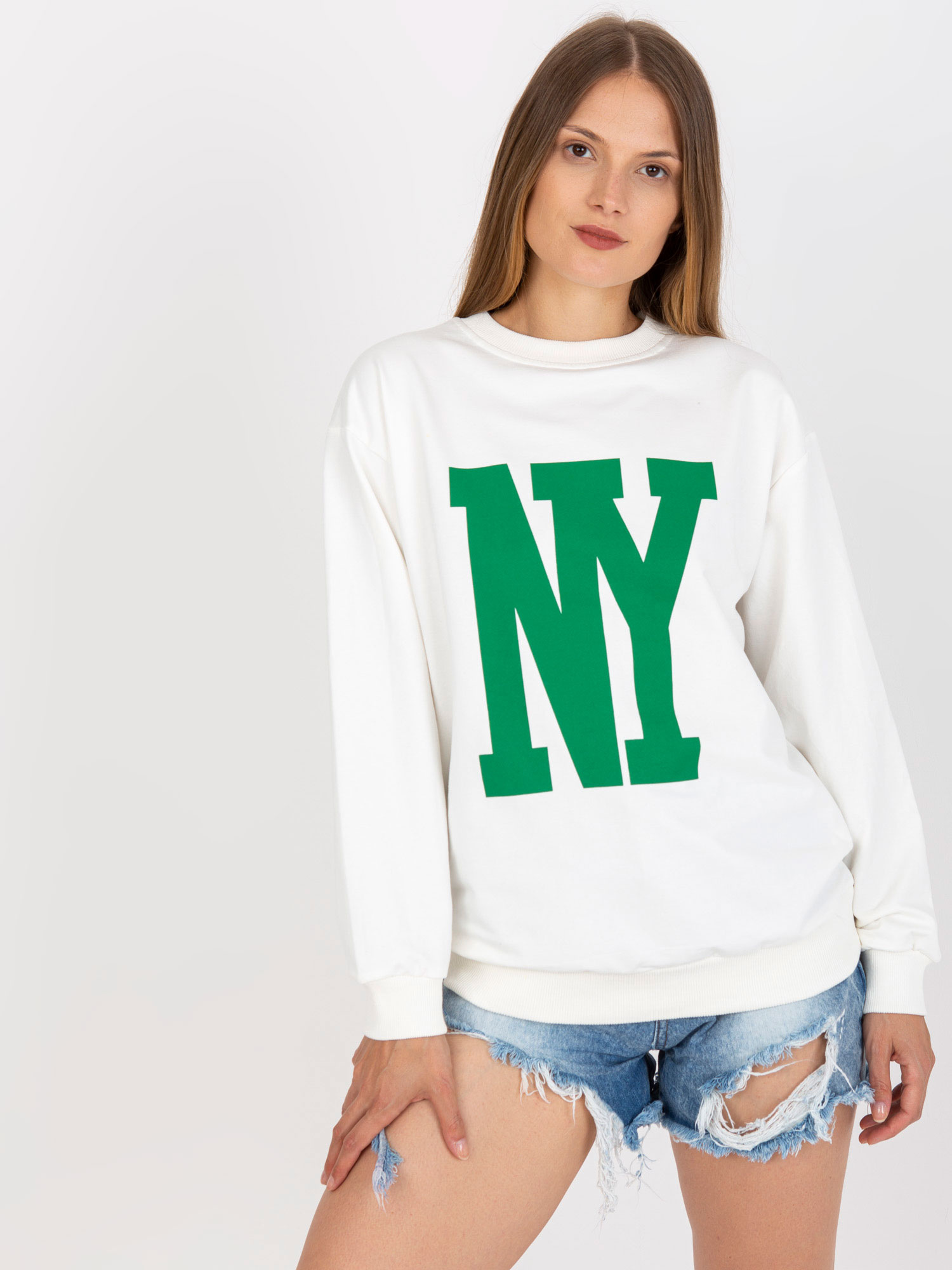 Biela mikina bez kapucne NY FA-BL-7950.64-white Veľkosť: ONE SIZE