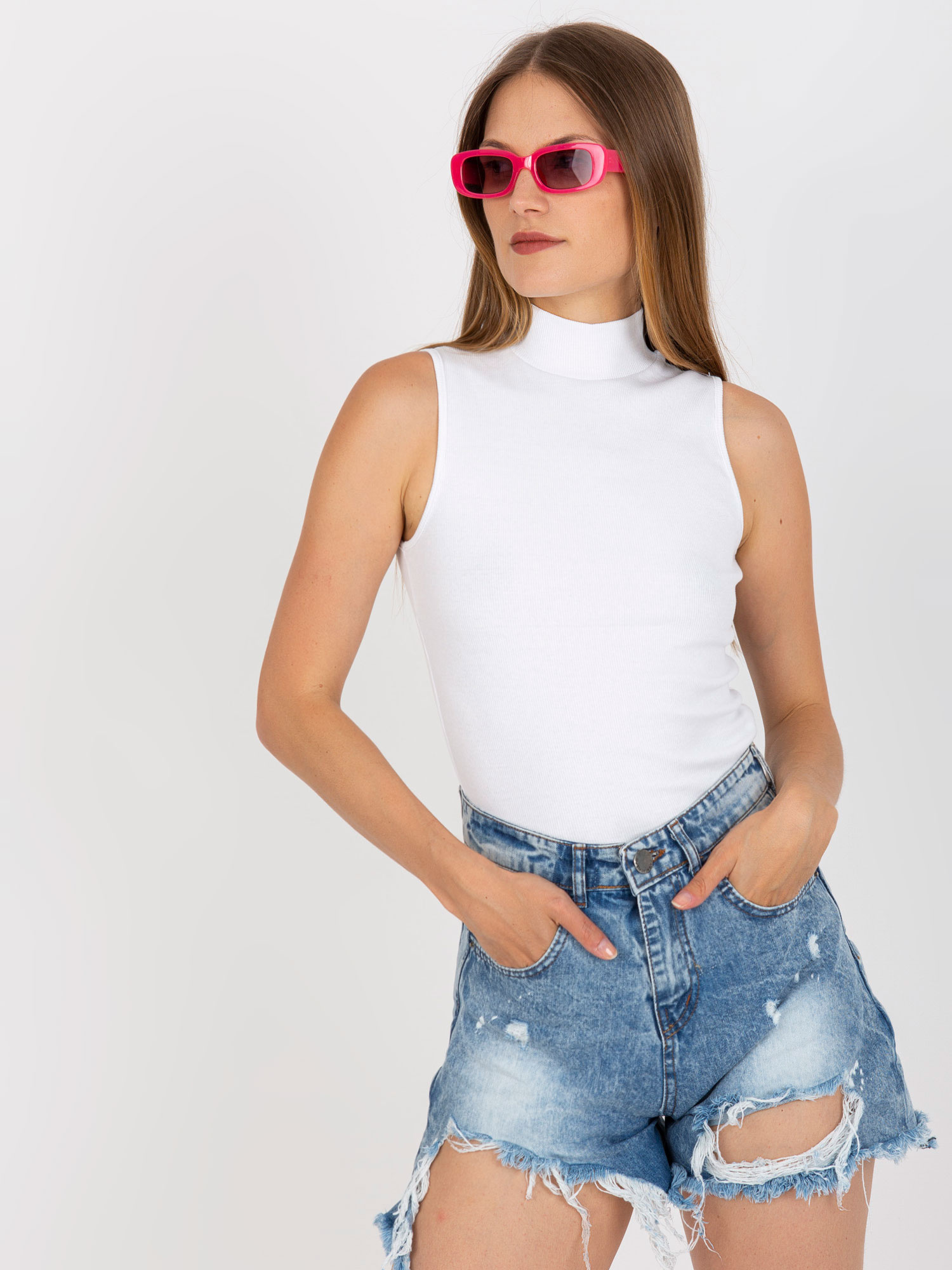 Biely top s rolákom LO-TP-LK-140.27X-white Veľkosť: M