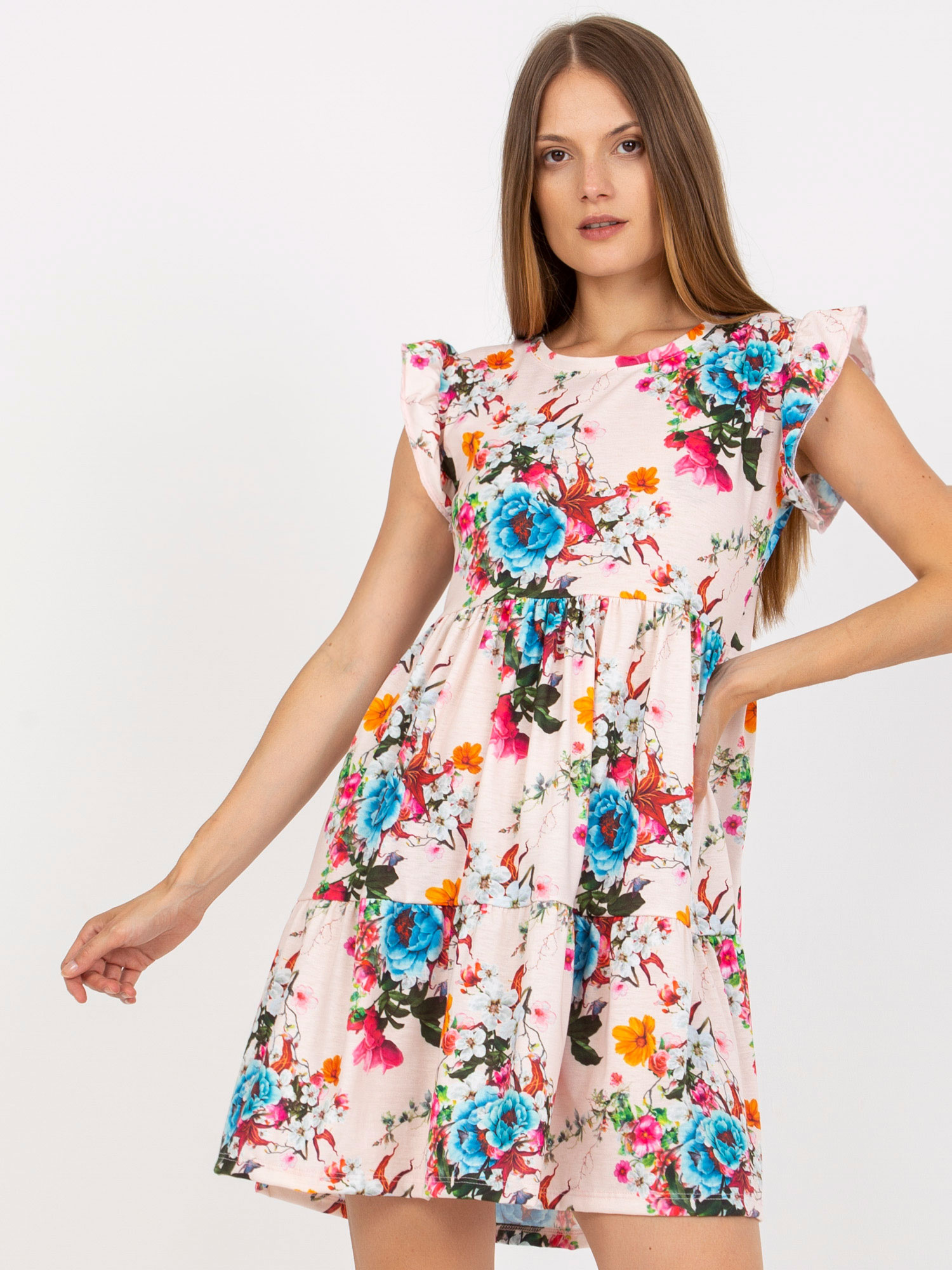 Svetloružové kvetované šaty -RV-SK-8020.99-light pink Veľkosť: L