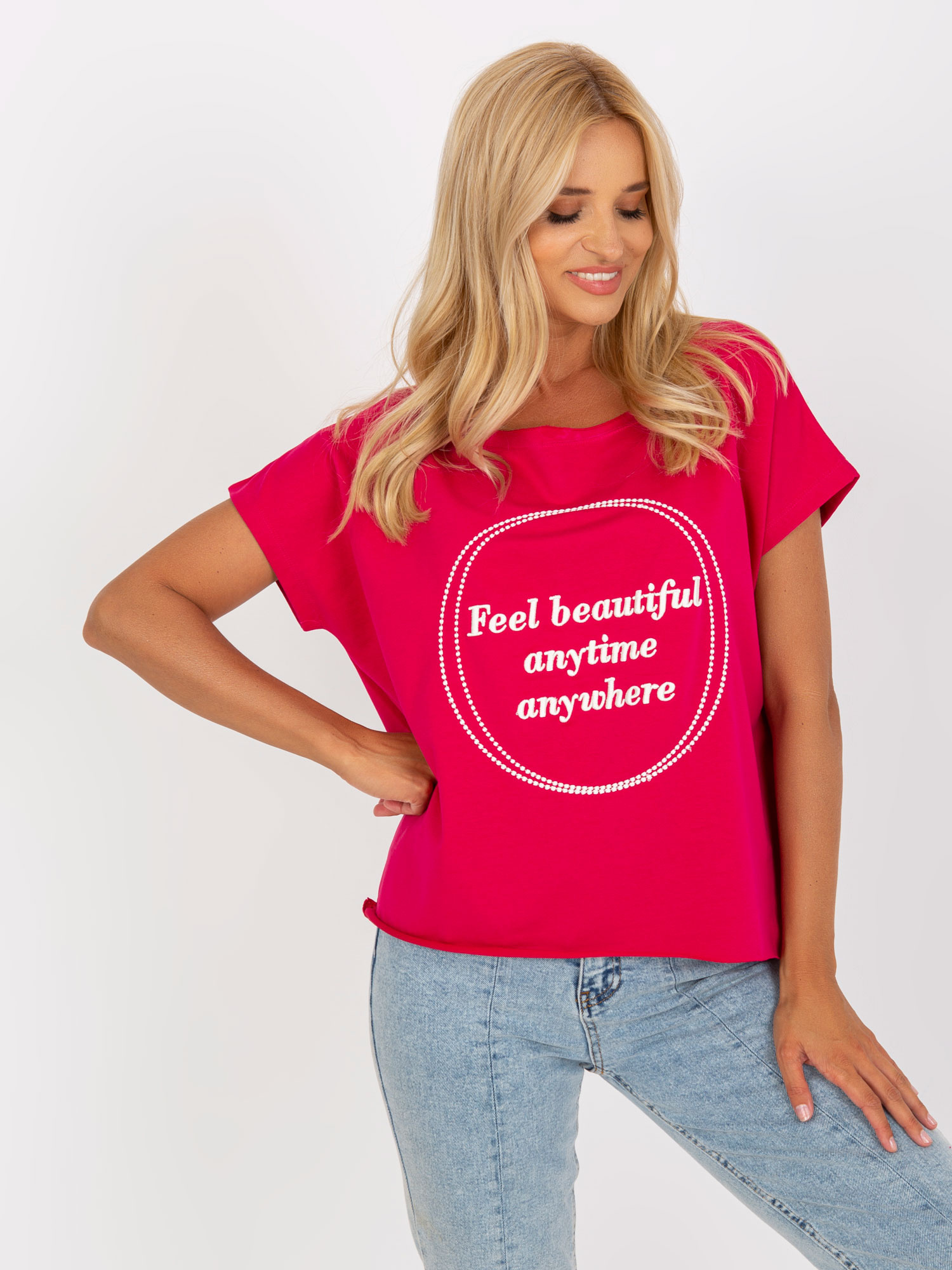 Fuchsiové tričko s potlačou -FA-BZ-7961.86-fuchsia Veľkosť: ONE SIZE